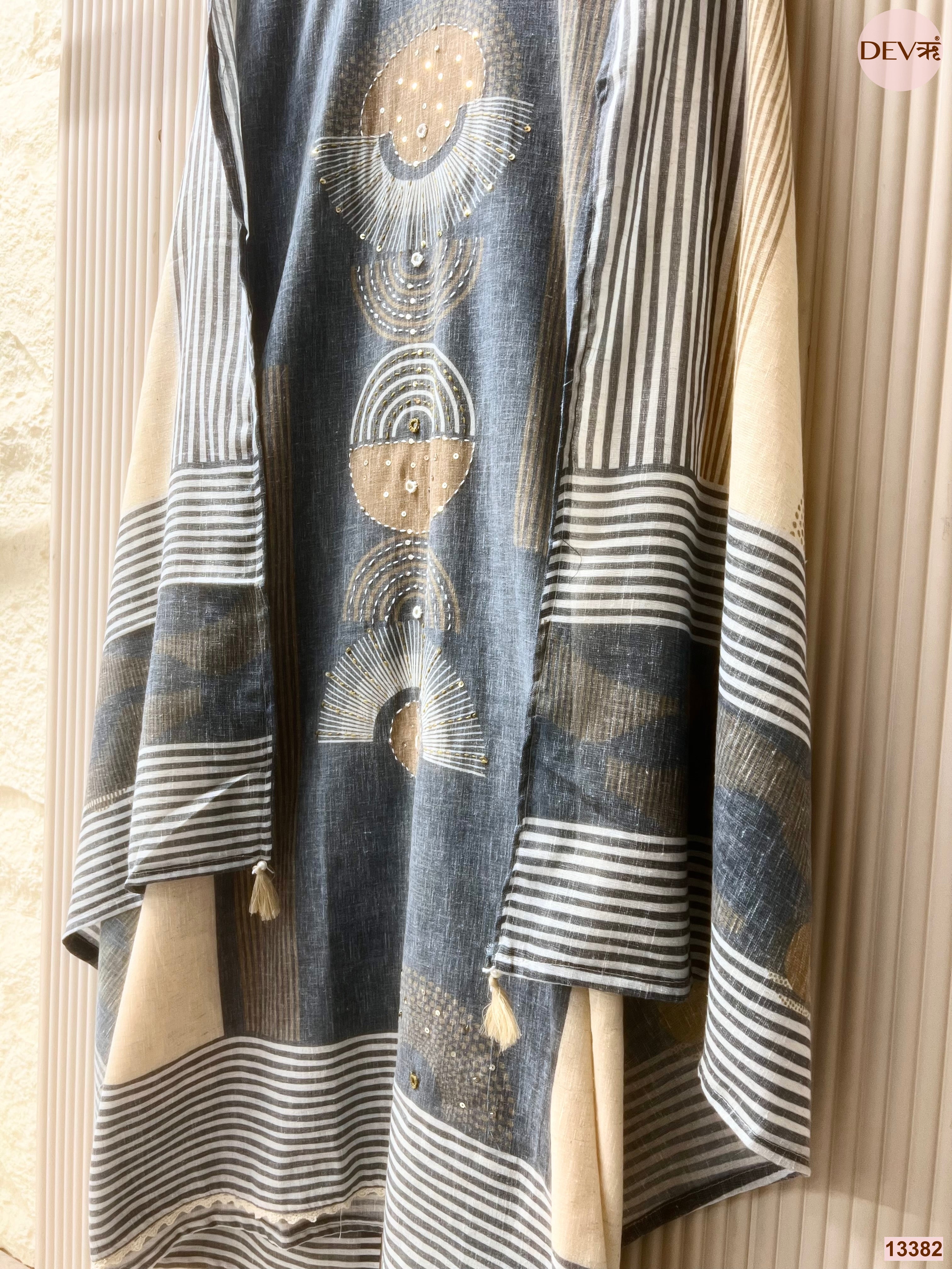 Blue Khadi Cotton Printed Unstitched 3-Piece Suit (Devri – D.No 13382)