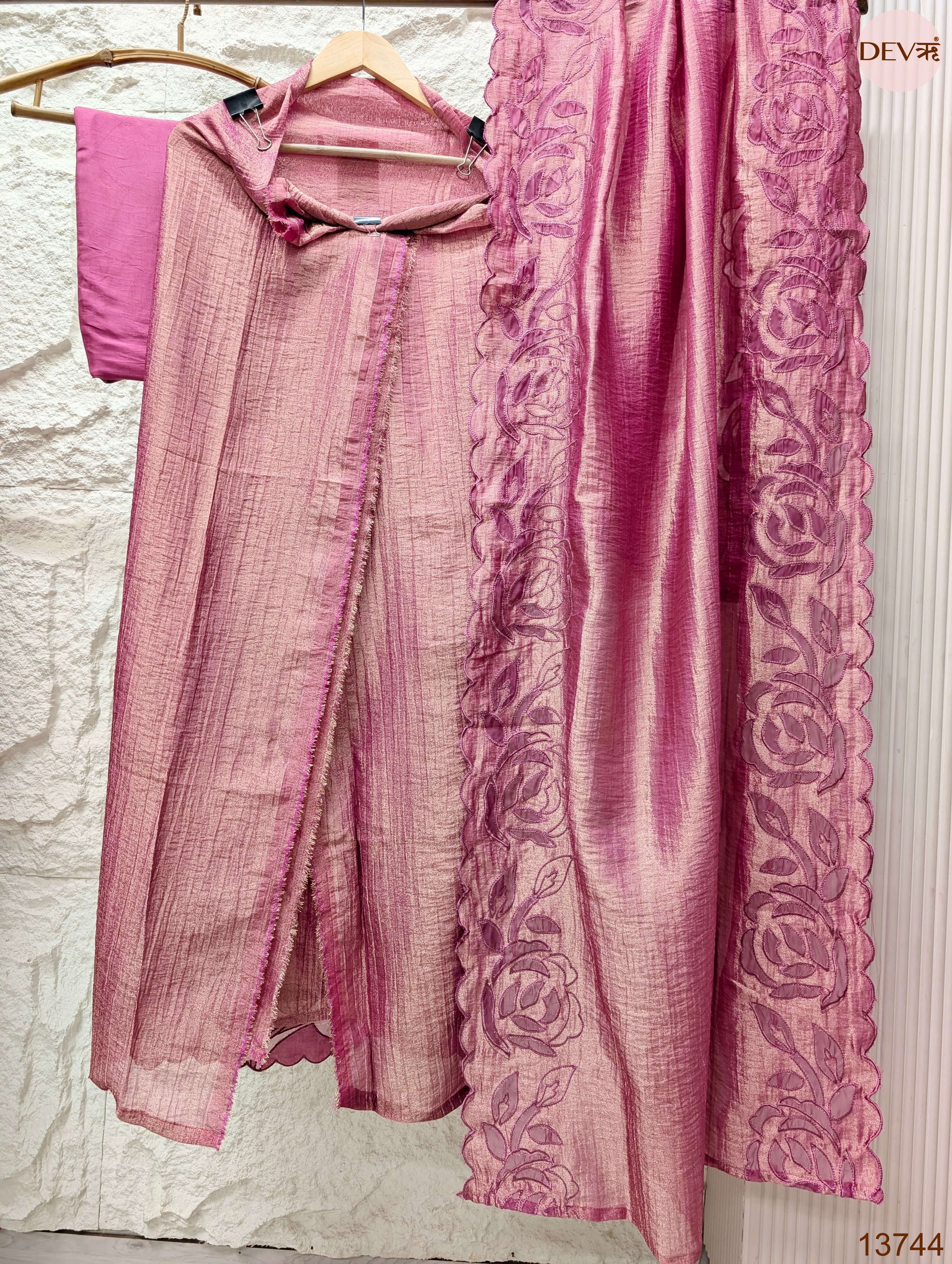 Pink Tissue Crush Silk Embroidered Unstitched 3-Piece Suit (Devri – D.No 13744)