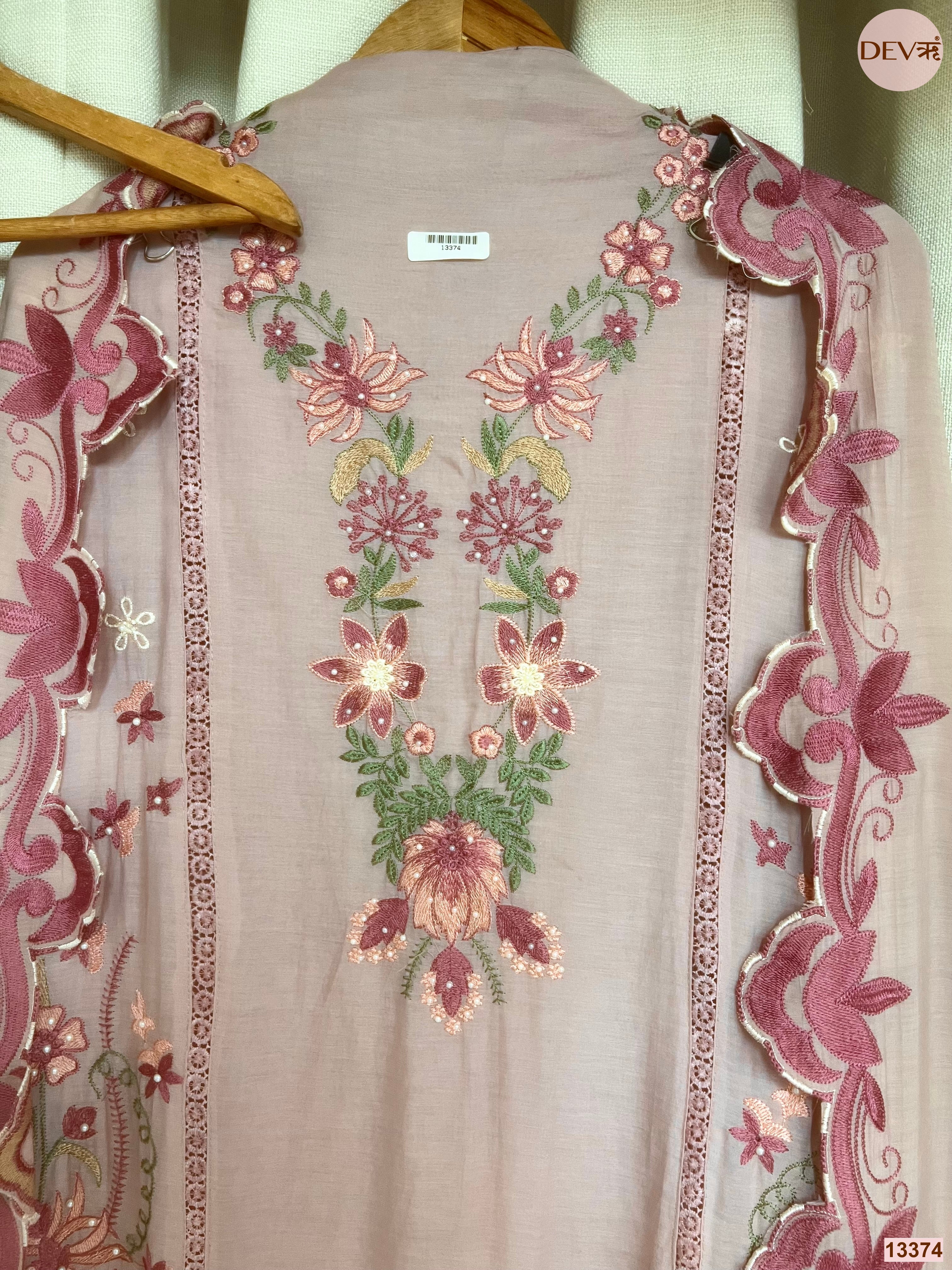 Pink Mul Cotton Embroidered Unstitched 3-Piece Suit (Devri – D.No 13374)