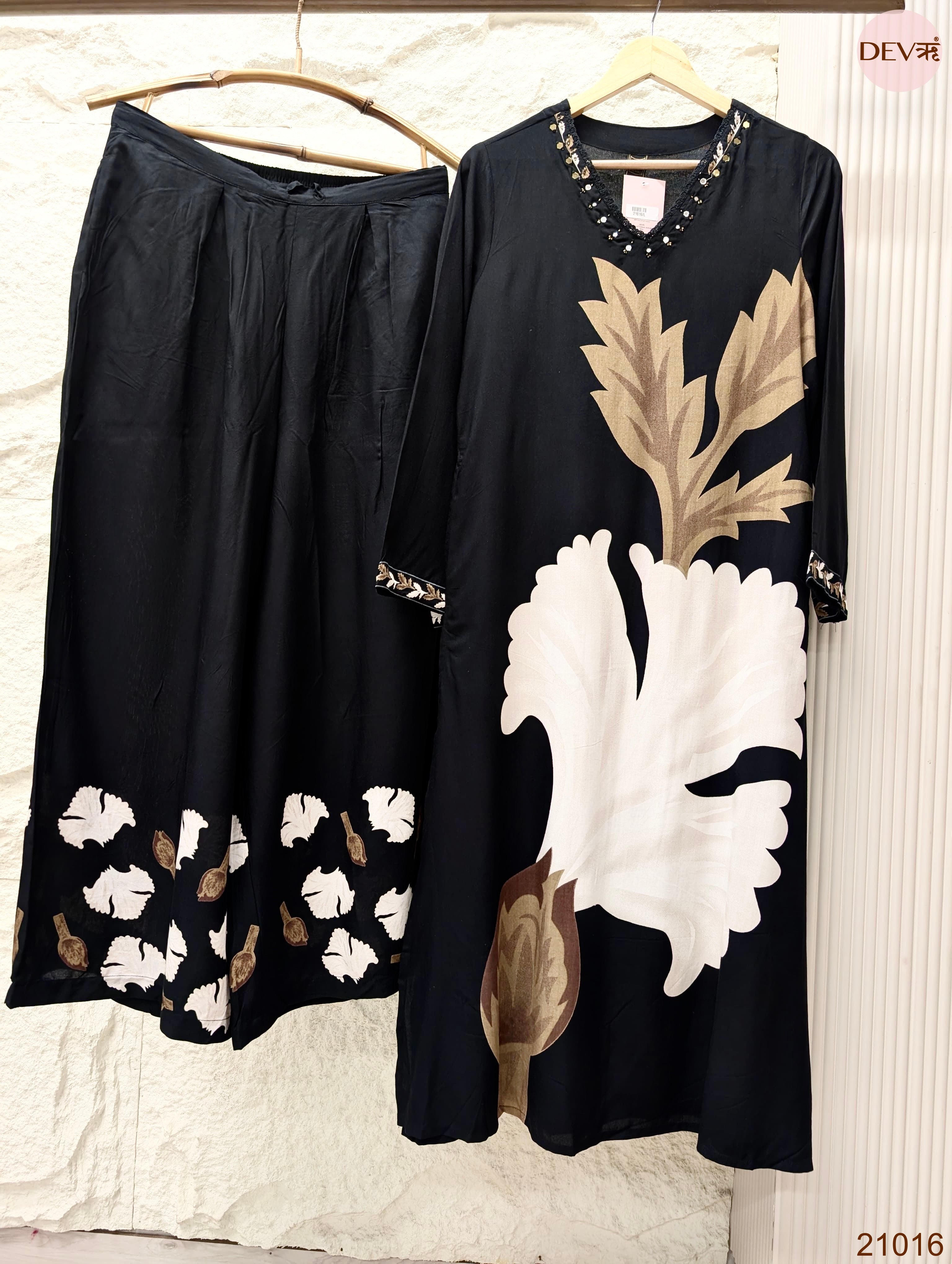 Gulnaar Reyon cotton Printed Black 2-Piece Set (Devri – D.No 21016)