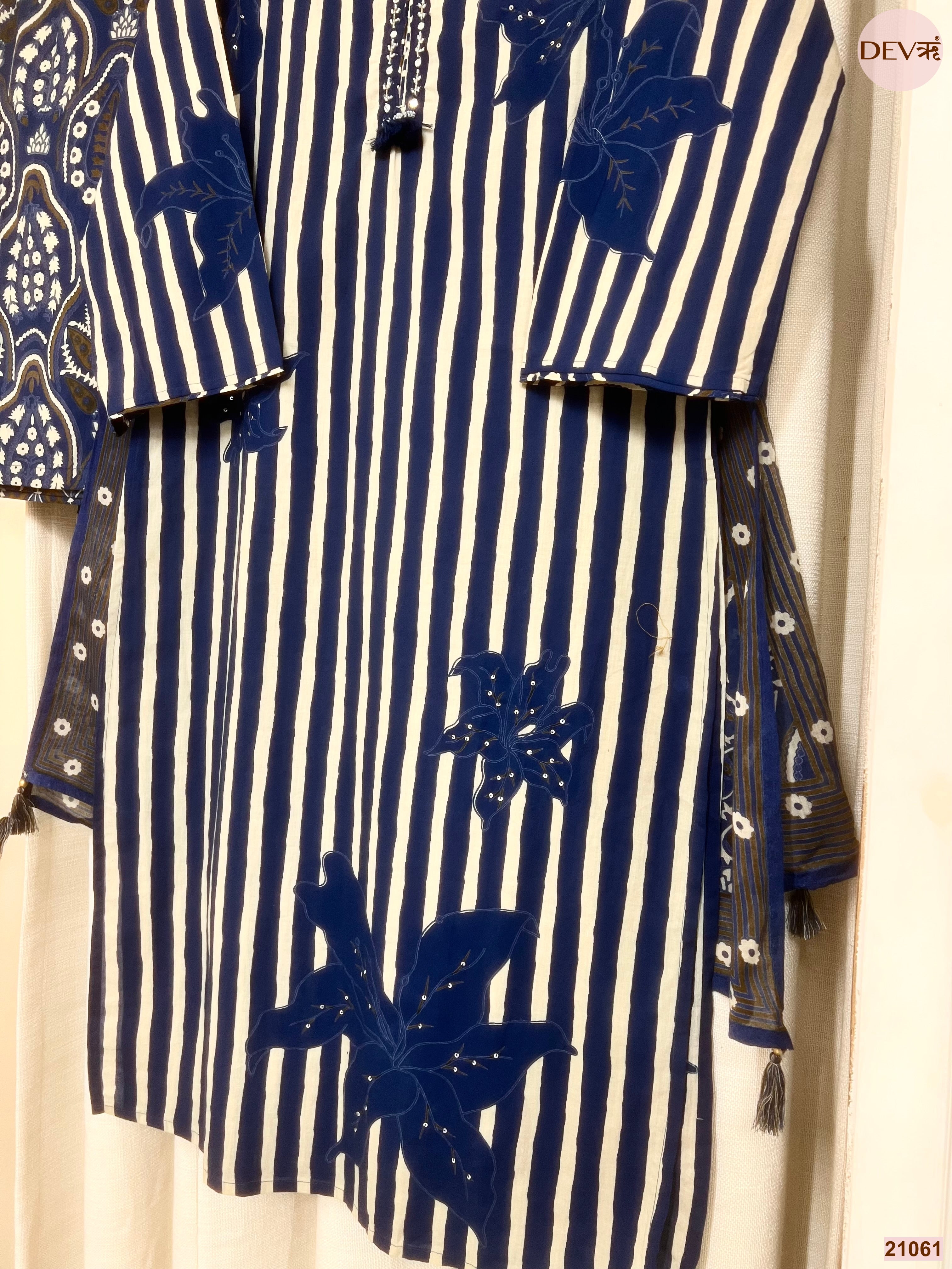 Neelambara Cotton Printed Blue 3-Piece Set (Devri – D.No 21061)
