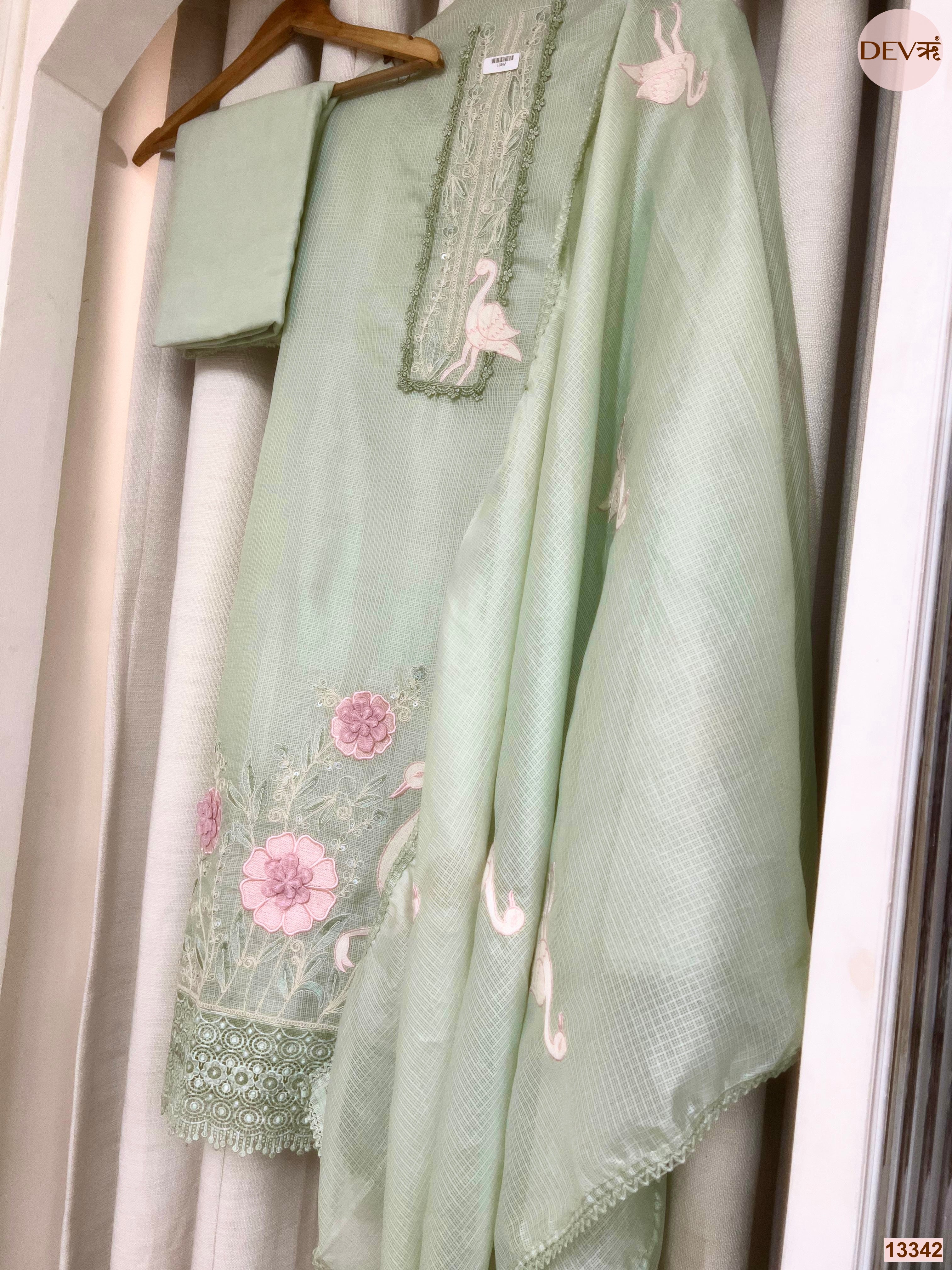 Mint Kota Embroidered Unstitched 3-Piece Suit (Devri – D.No 13342)