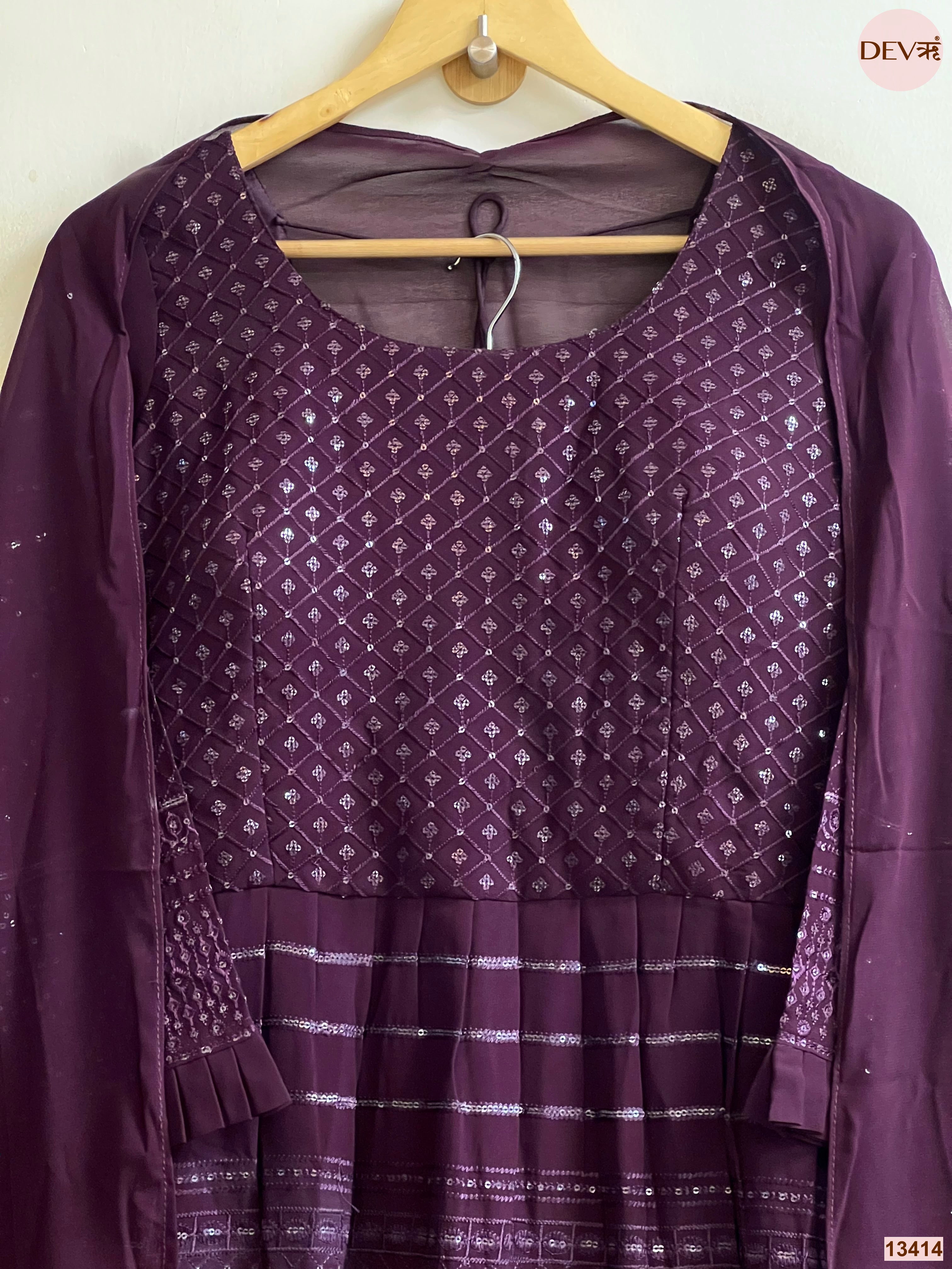 Meher Georgete Embroidered Wine 3-Piece Set (Devri – D.No 13414)
