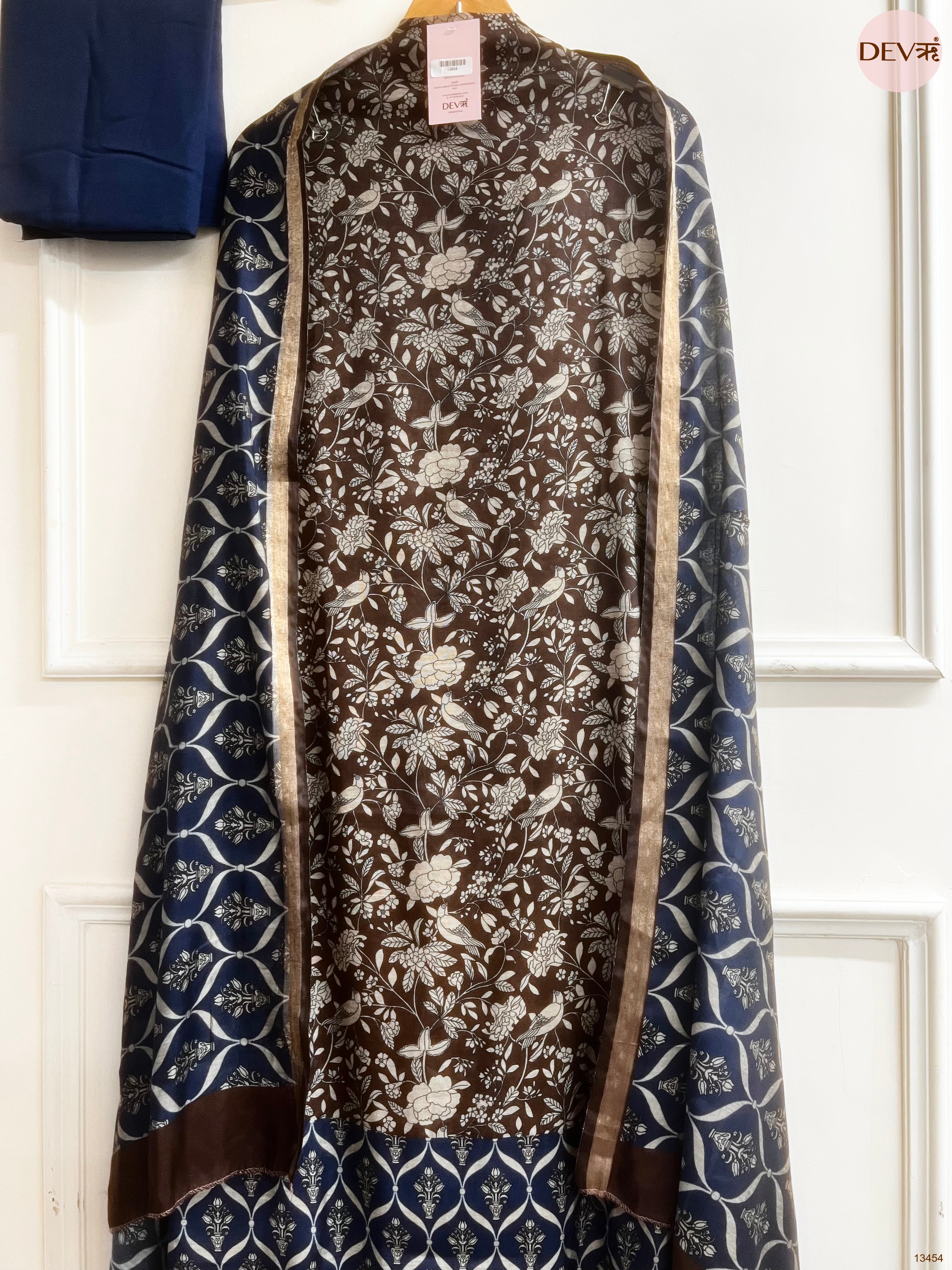 Brown Maheshwari Silk Printed Unstitched 3-Piece Suit (Devri – D.No 13454)