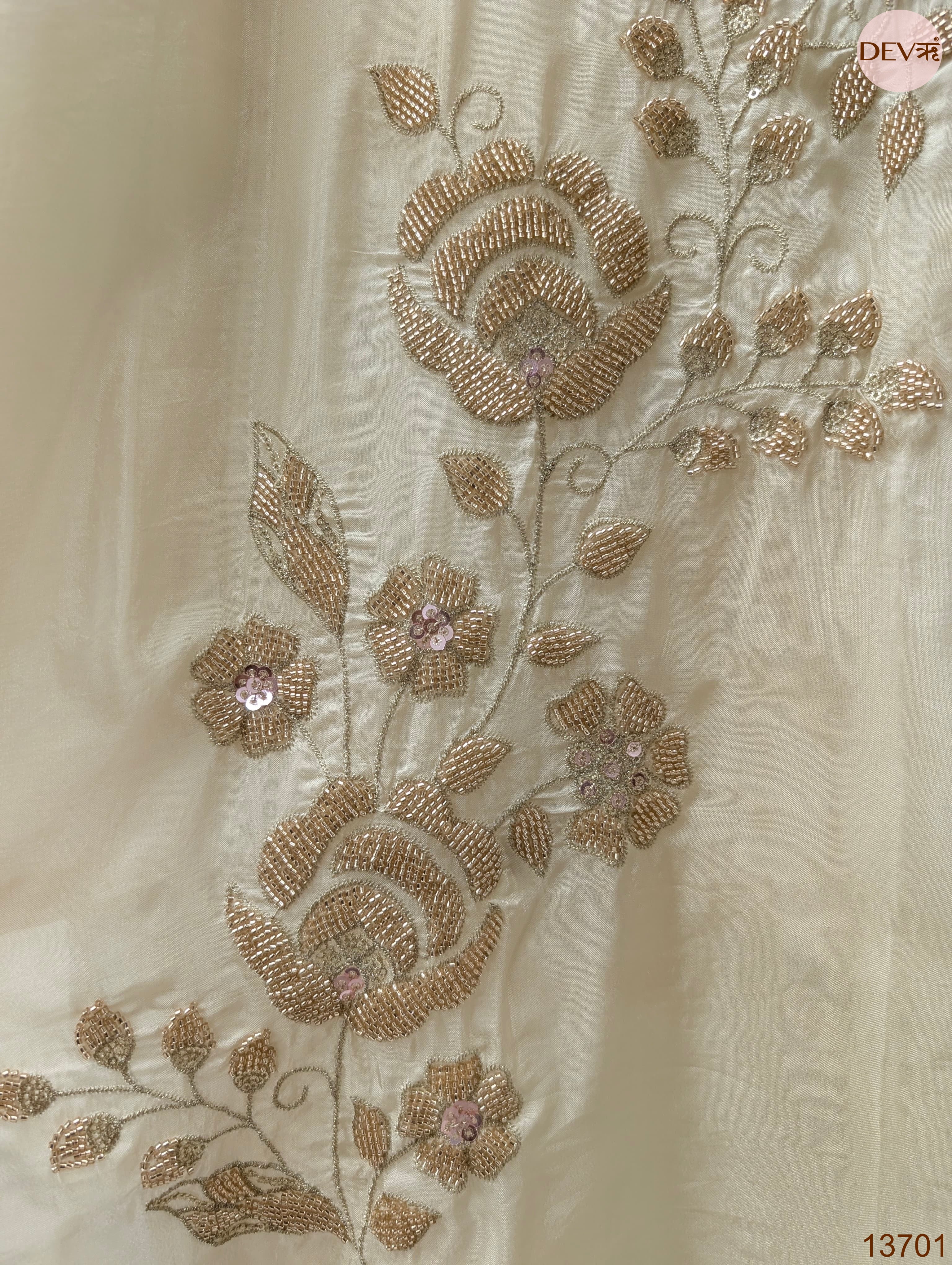 Gulnaar Tissue silk blend Embroidered Ivory 3-Piece Set (Devri – D.No 13701)