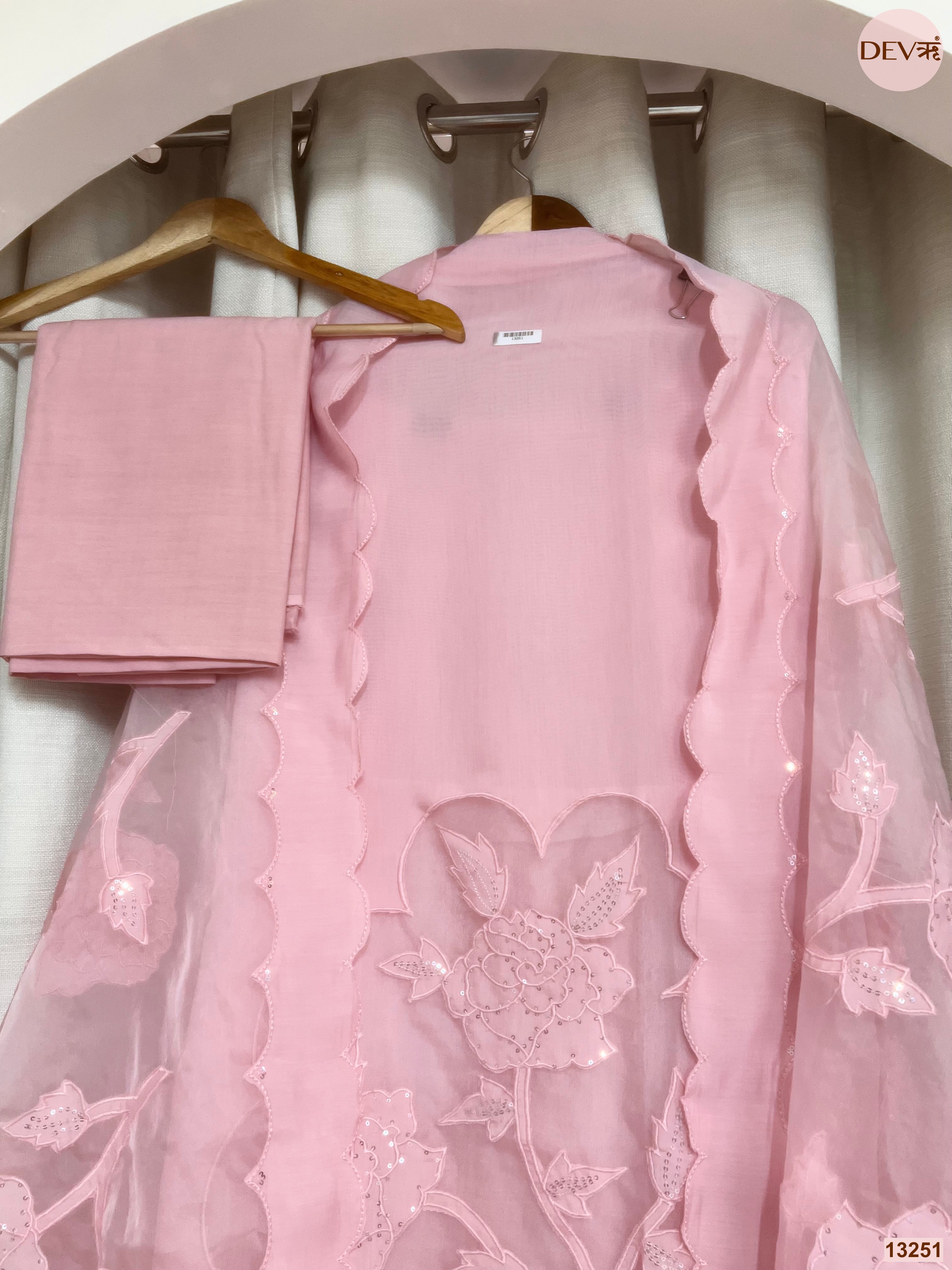 Pink Mul Chanderi Embroidered Unstitched 3-Piece Suit (Devri – D.No 13251)