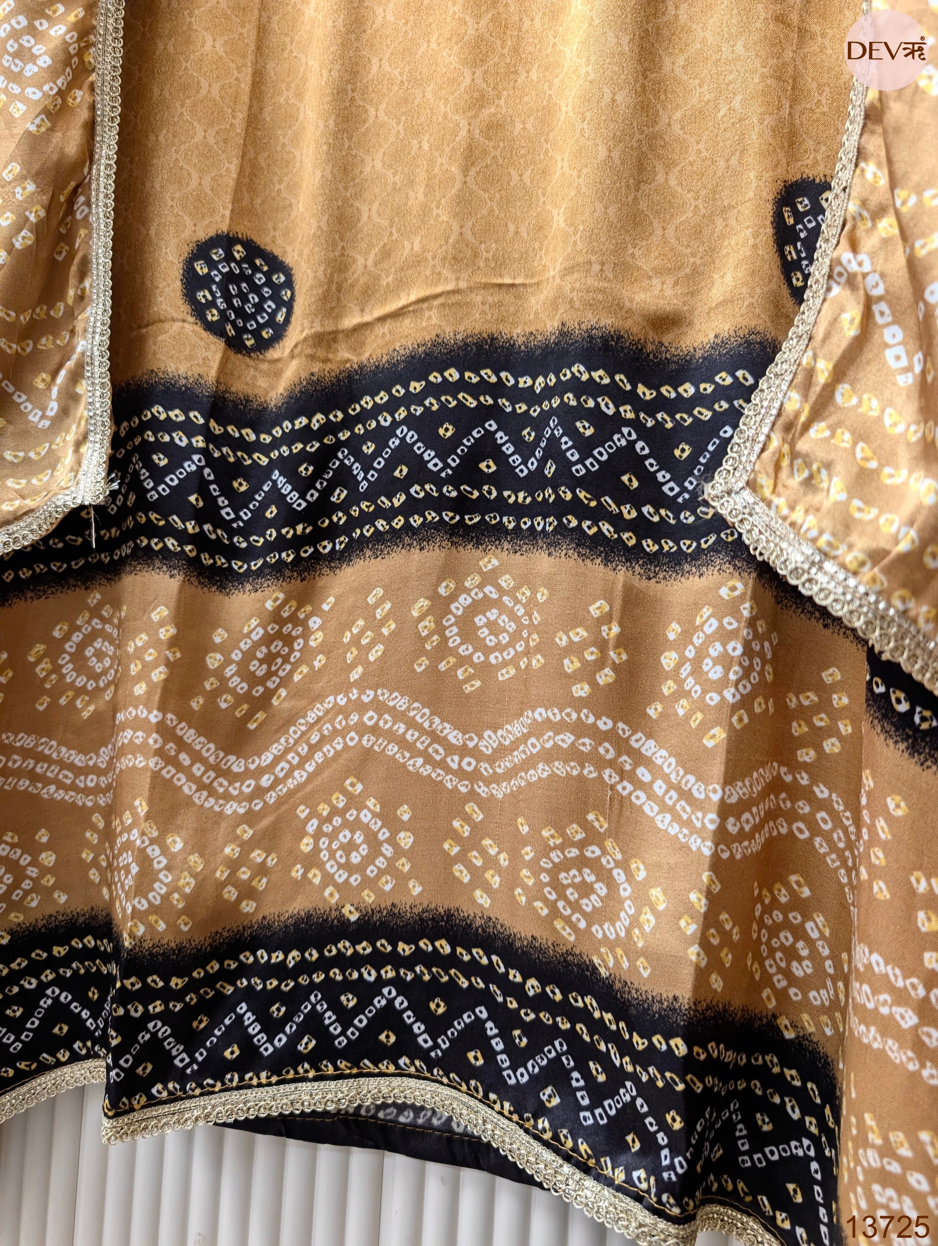 Beige Gajji Silk Printed Unstitched 3-Piece Suit (Devri – D.No 13725)