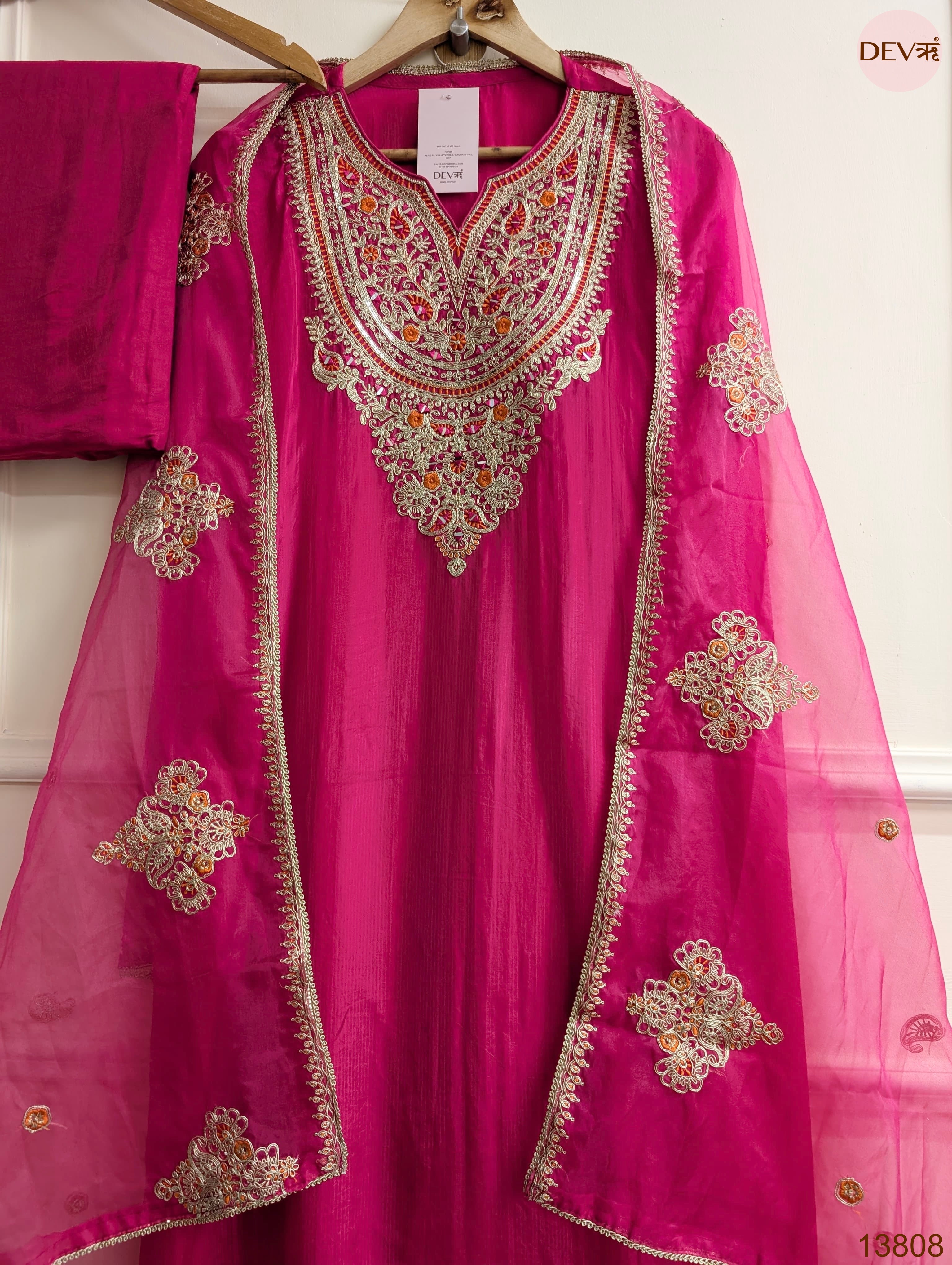 Pink Tissue Organza Silk Embroidered Unstitched 3-Piece Suit (Devri – D.No 13808)