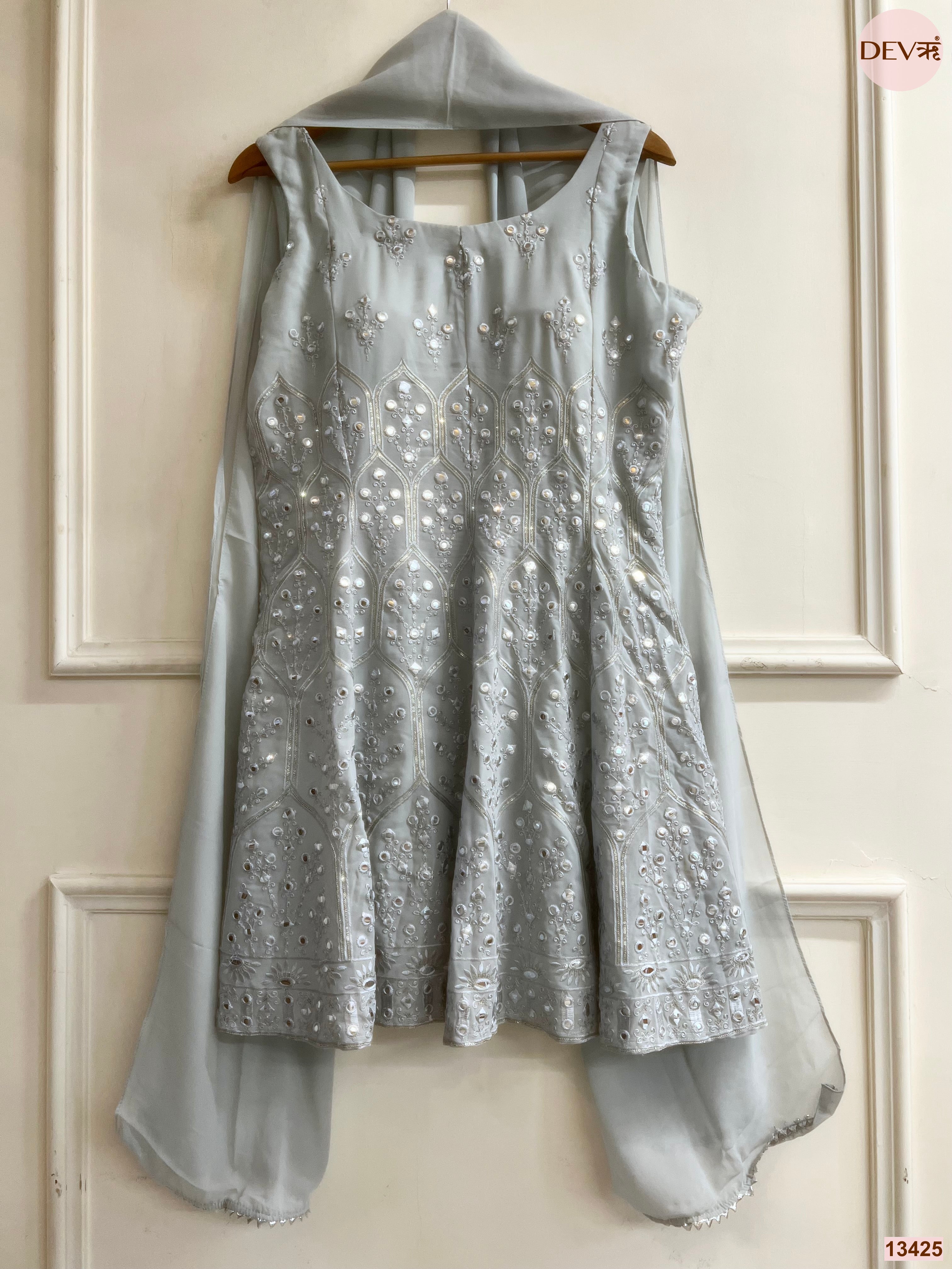 Gulnaar Georgete Embroidered Grey 3-Piece Set (Devri – D.No 13425)