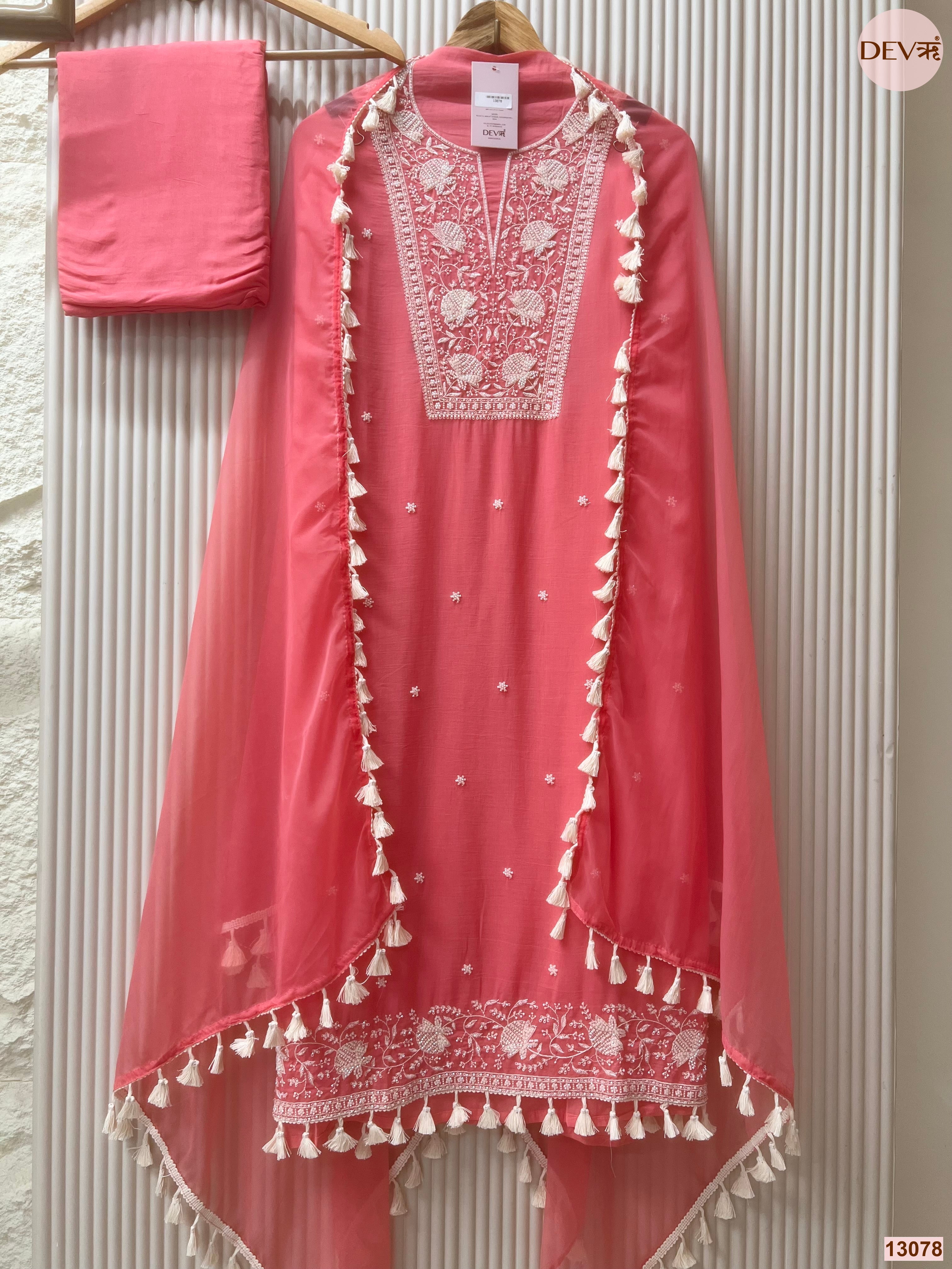 Pink Mul Cotton Embroidered Unstitched 3-Piece Suit (Devri – D.No 13078)