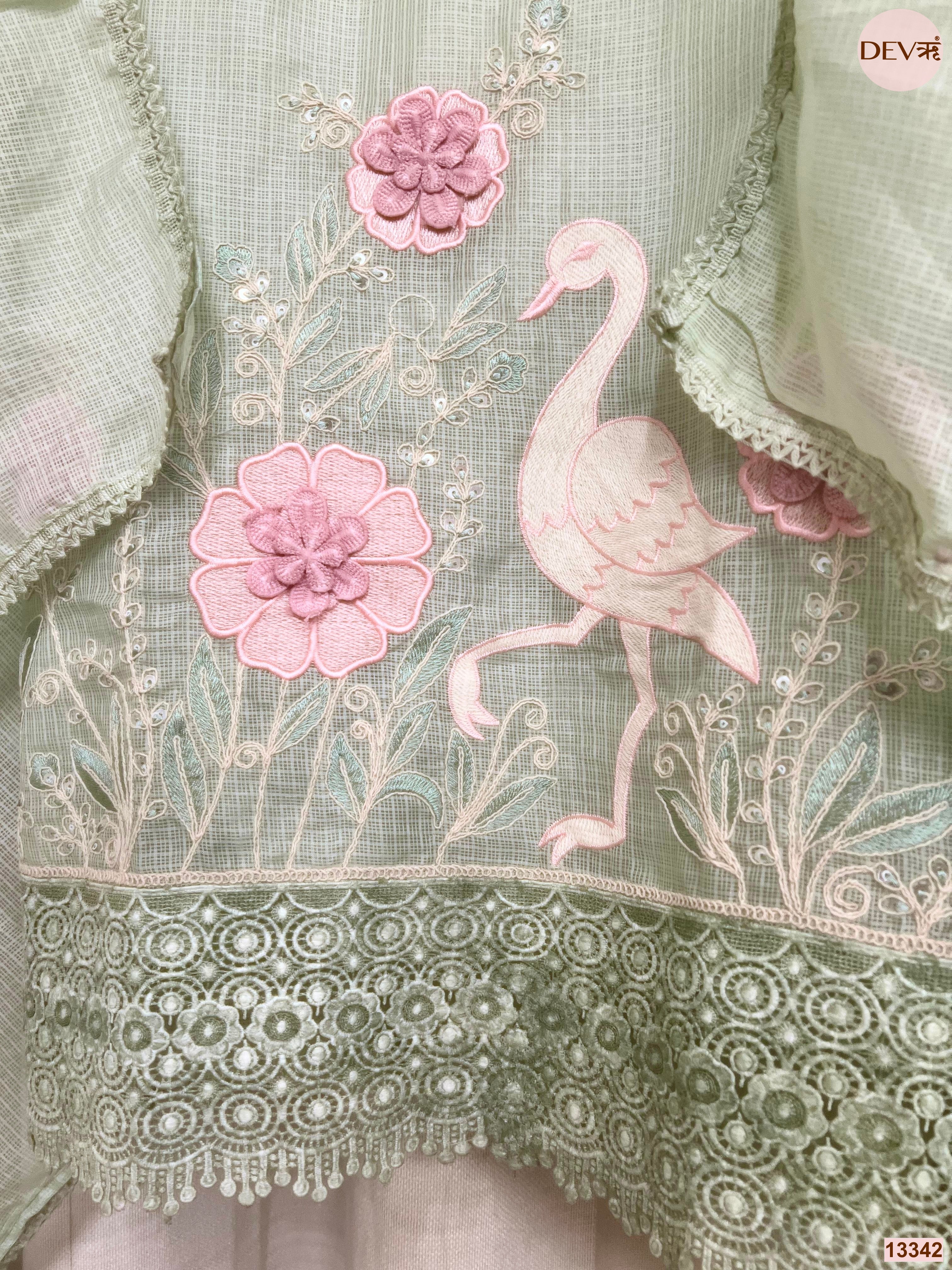 Mint Kota Embroidered Unstitched 3-Piece Suit (Devri – D.No 13342)