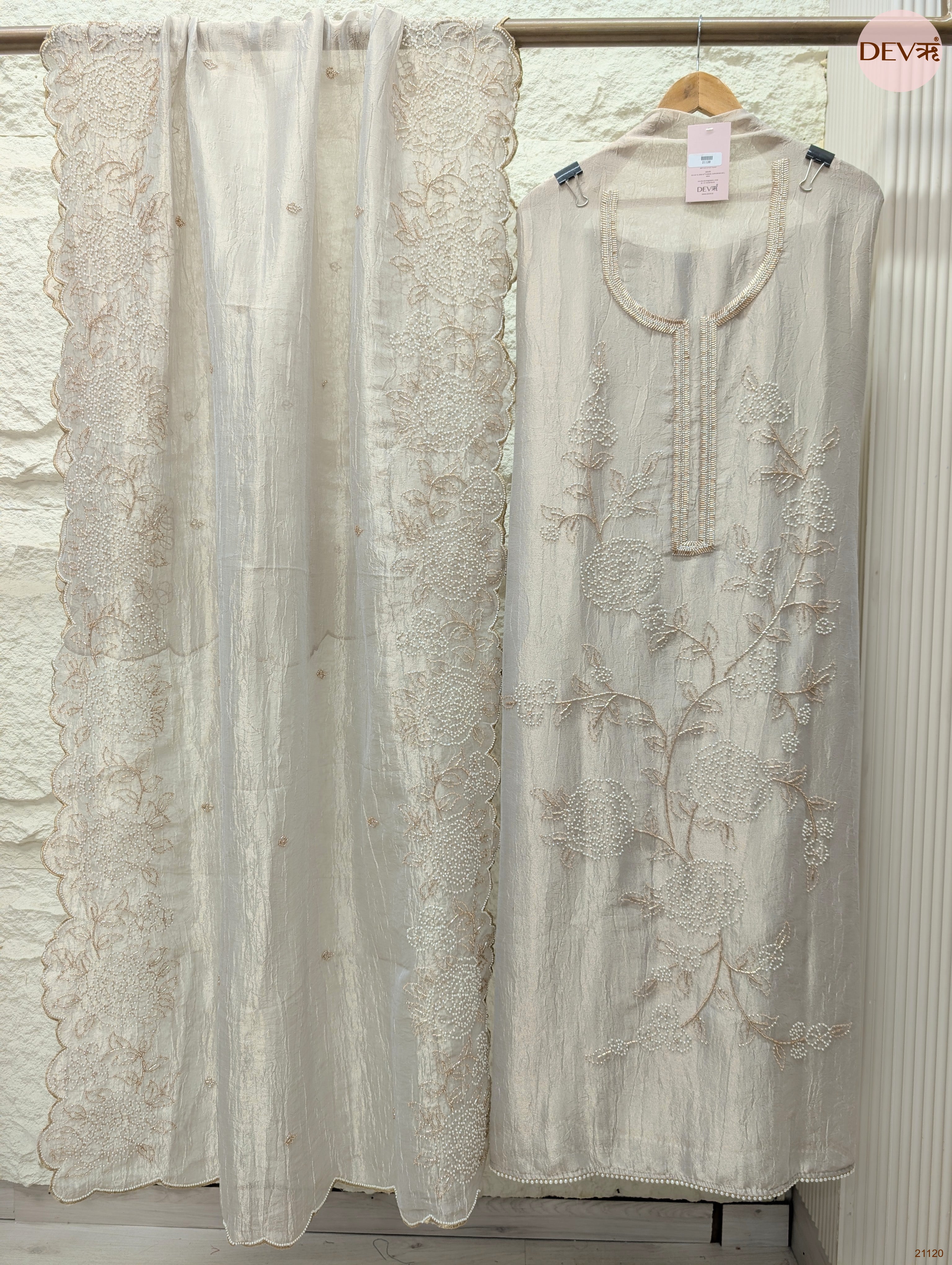 Grey Pure Tissue Crush Silk Embroidered Unstitched 3-Piece Suit (Devri – D.No 21120)