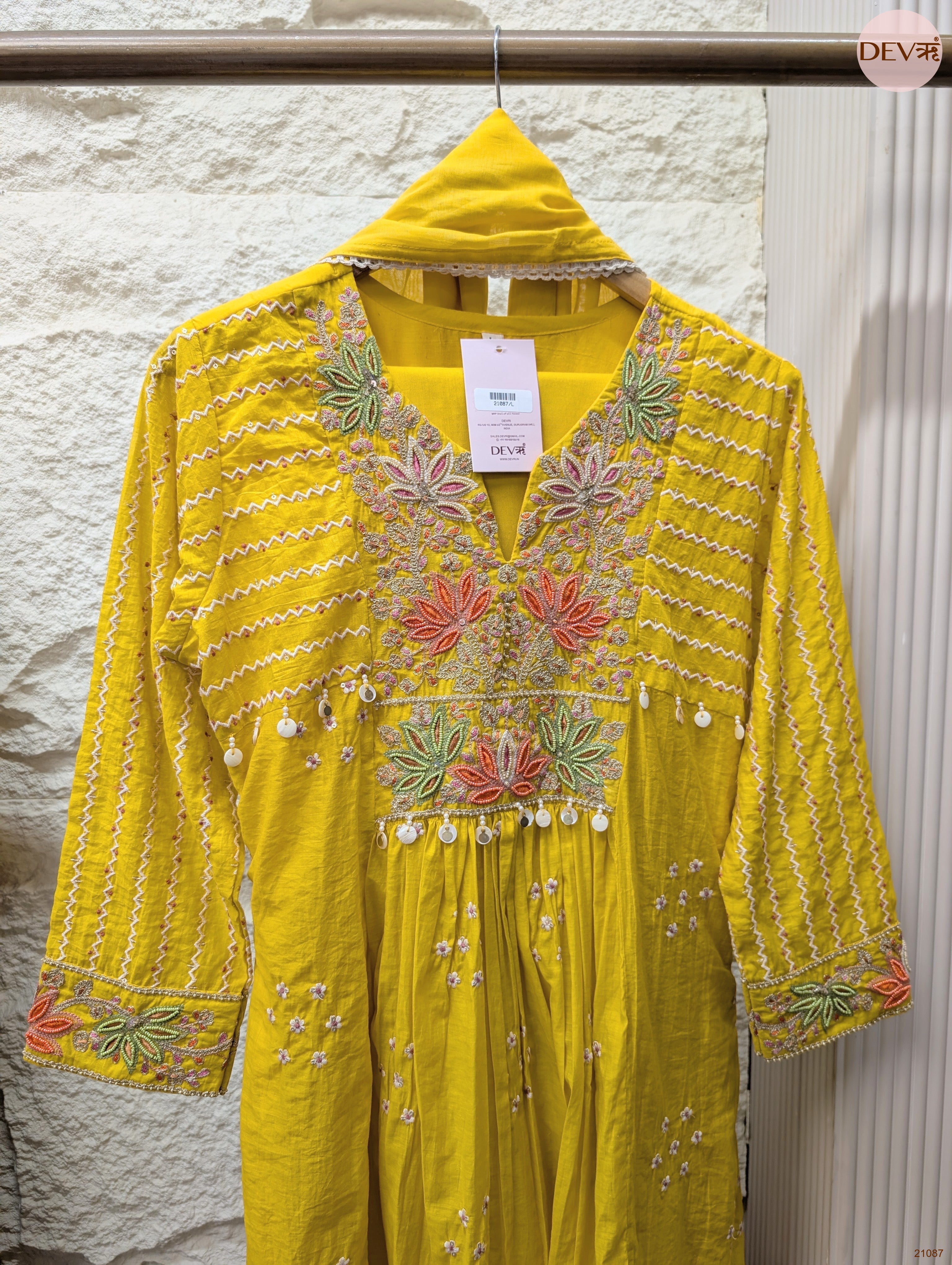 Gulnaar Mul Chanderi Embroidered Yellow 3-Piece Set (Devri – D.No 21087)