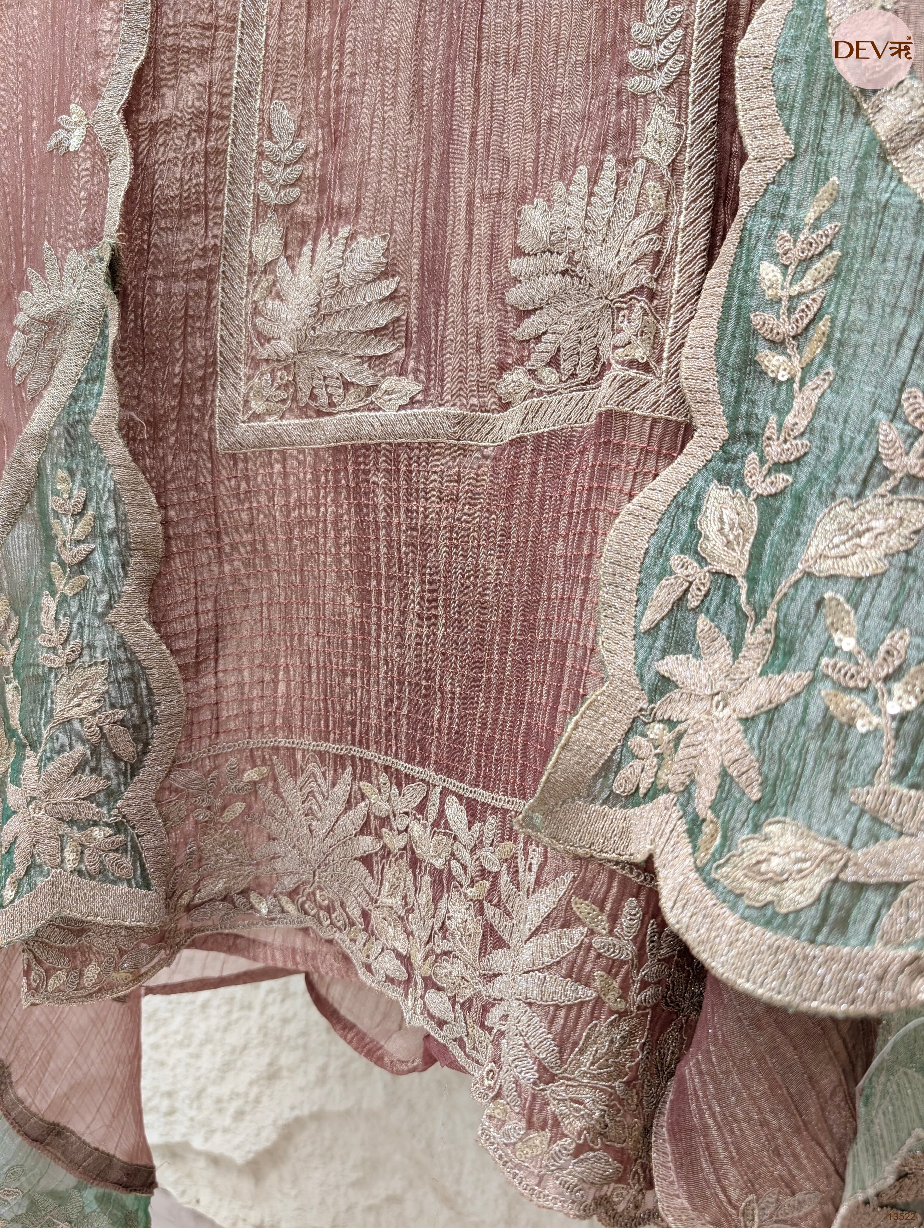 Pink Tissue Crush Silk Embroidered Unstitched 3-Piece Suit (Devri – D.No 13522)