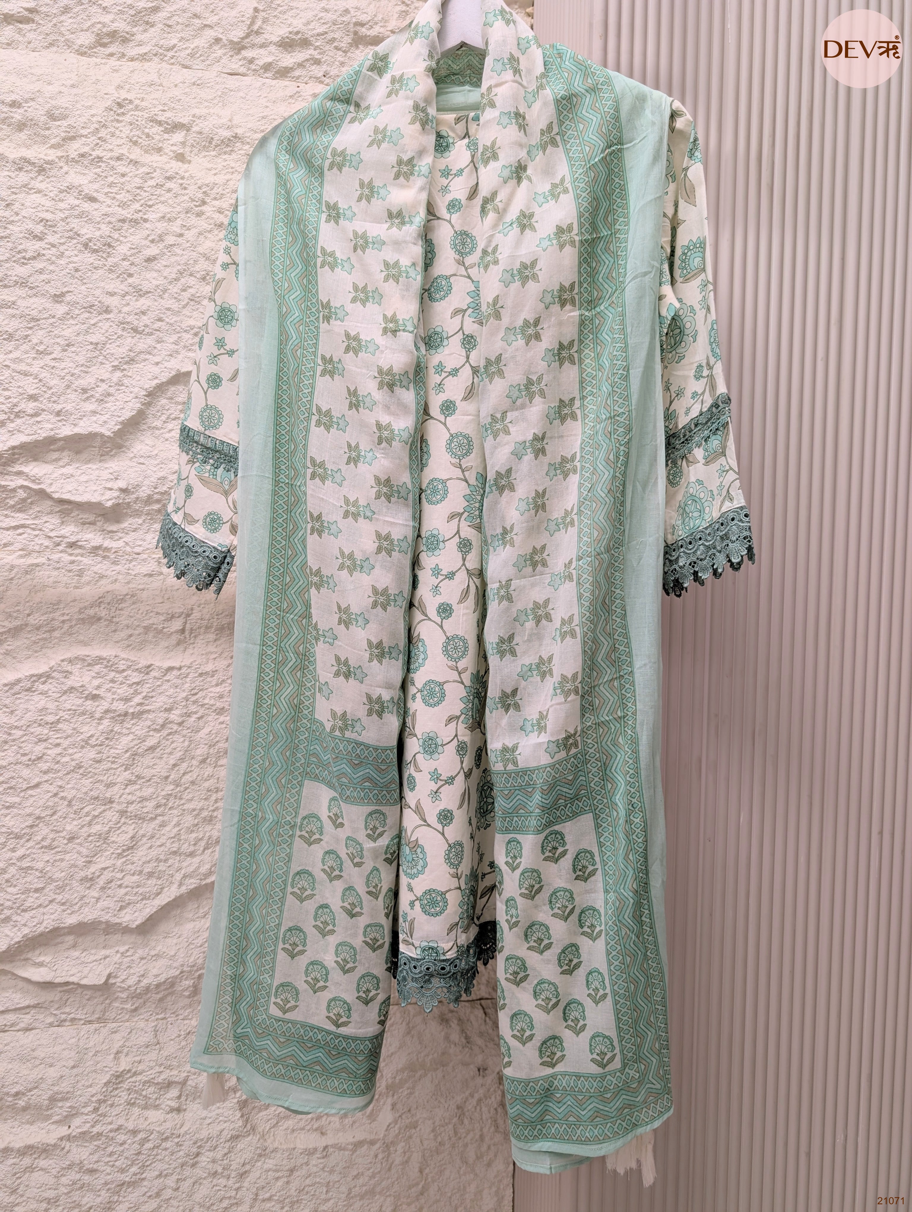 Gulnaar Pure Cotton Printed Mint Green 3-Piece Set (Devri – D.No 21071)