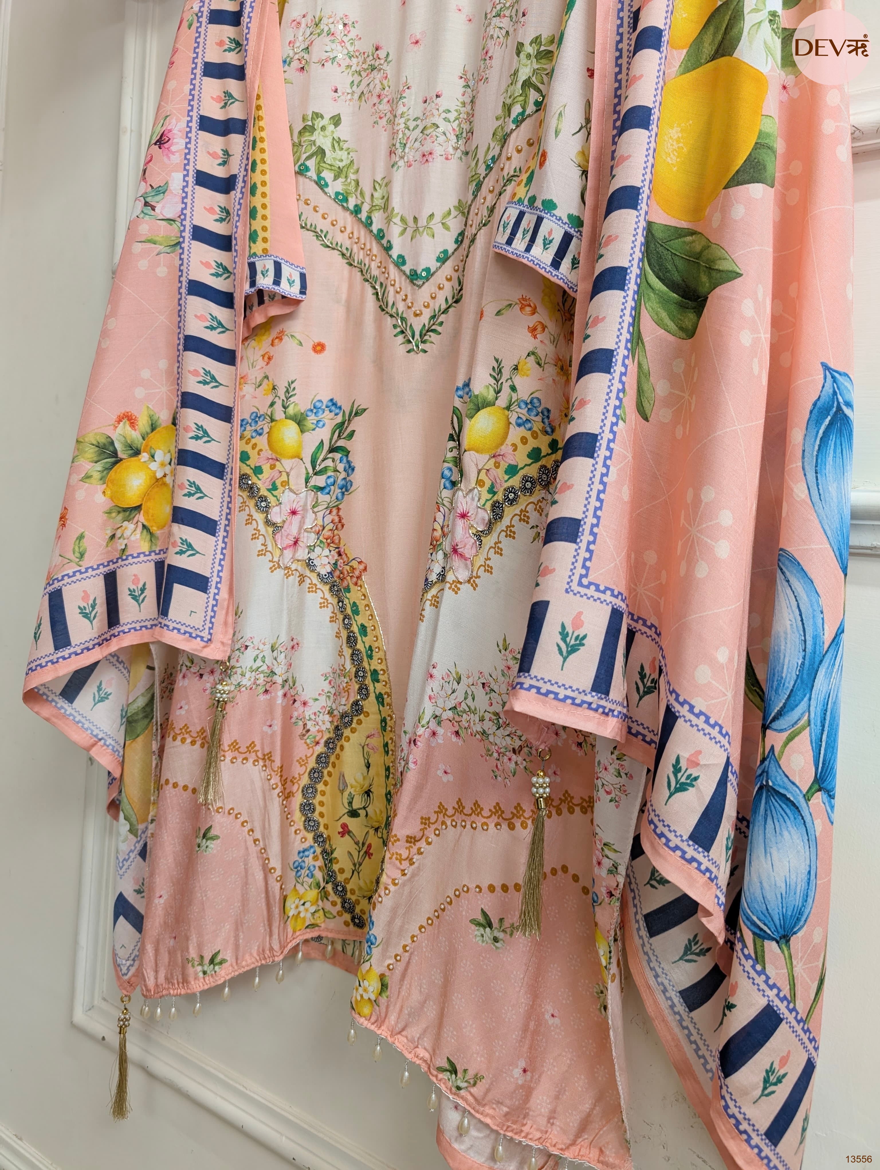 Peach Muslin Printed Unstitched 3-Piece Suit (Devri – D.No 13556)