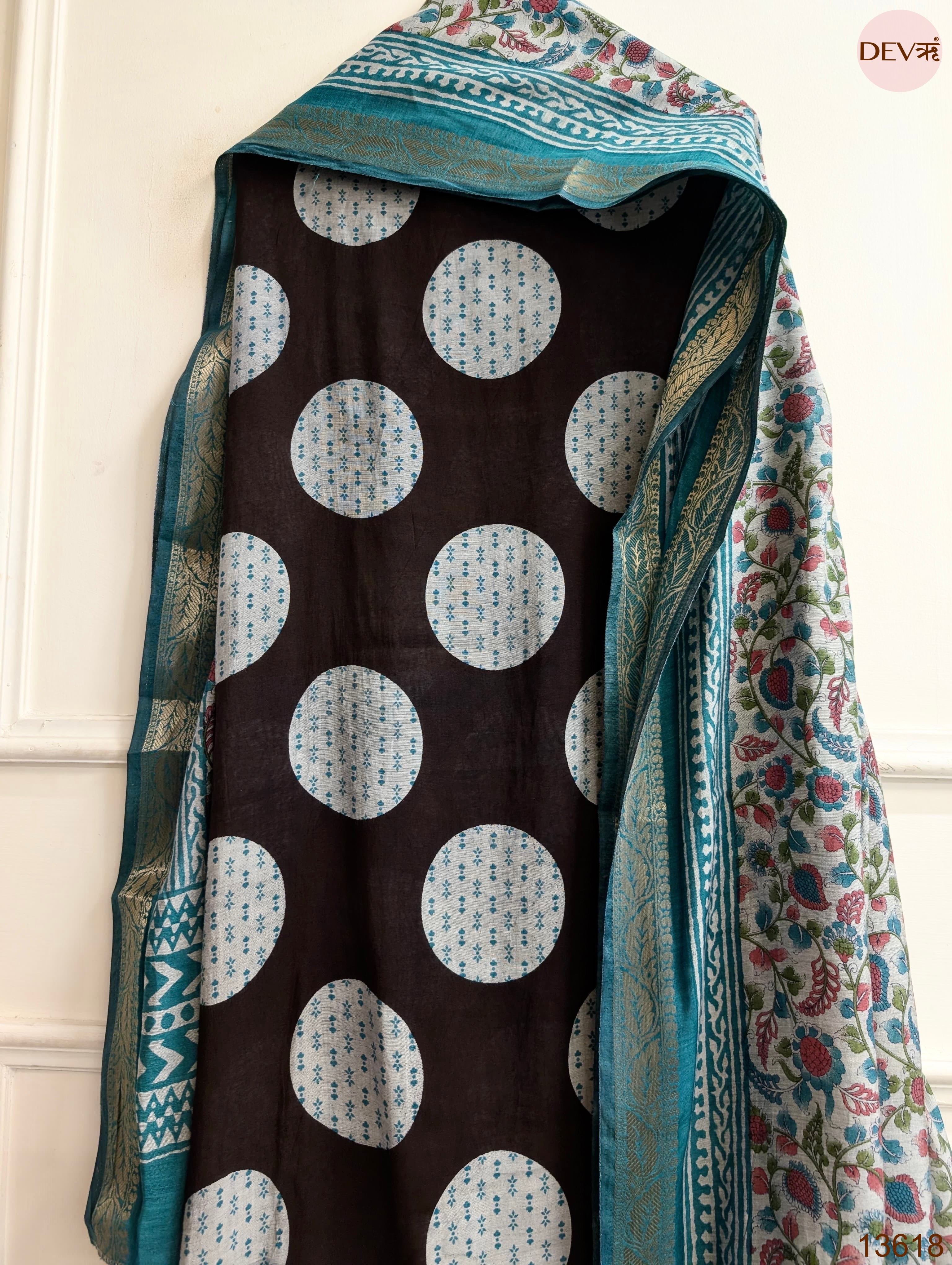 Black Maheshwari Silk Printed Unstitched 3-Piece Suit (Devri – D.No 13618)