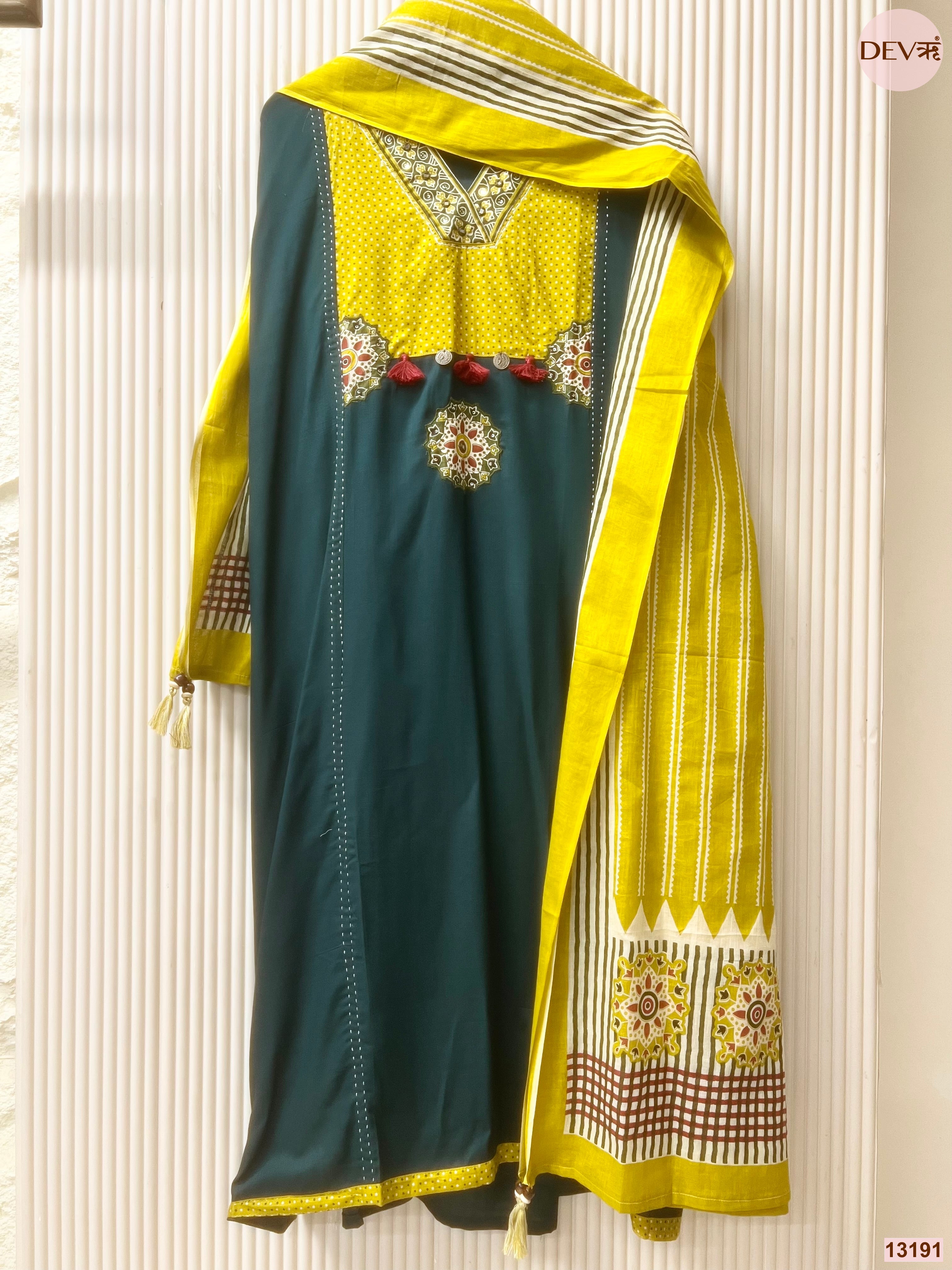 Teal Slub Cotton Printed Unstitched 3-Piece Suit (Devri – D.No 13191)