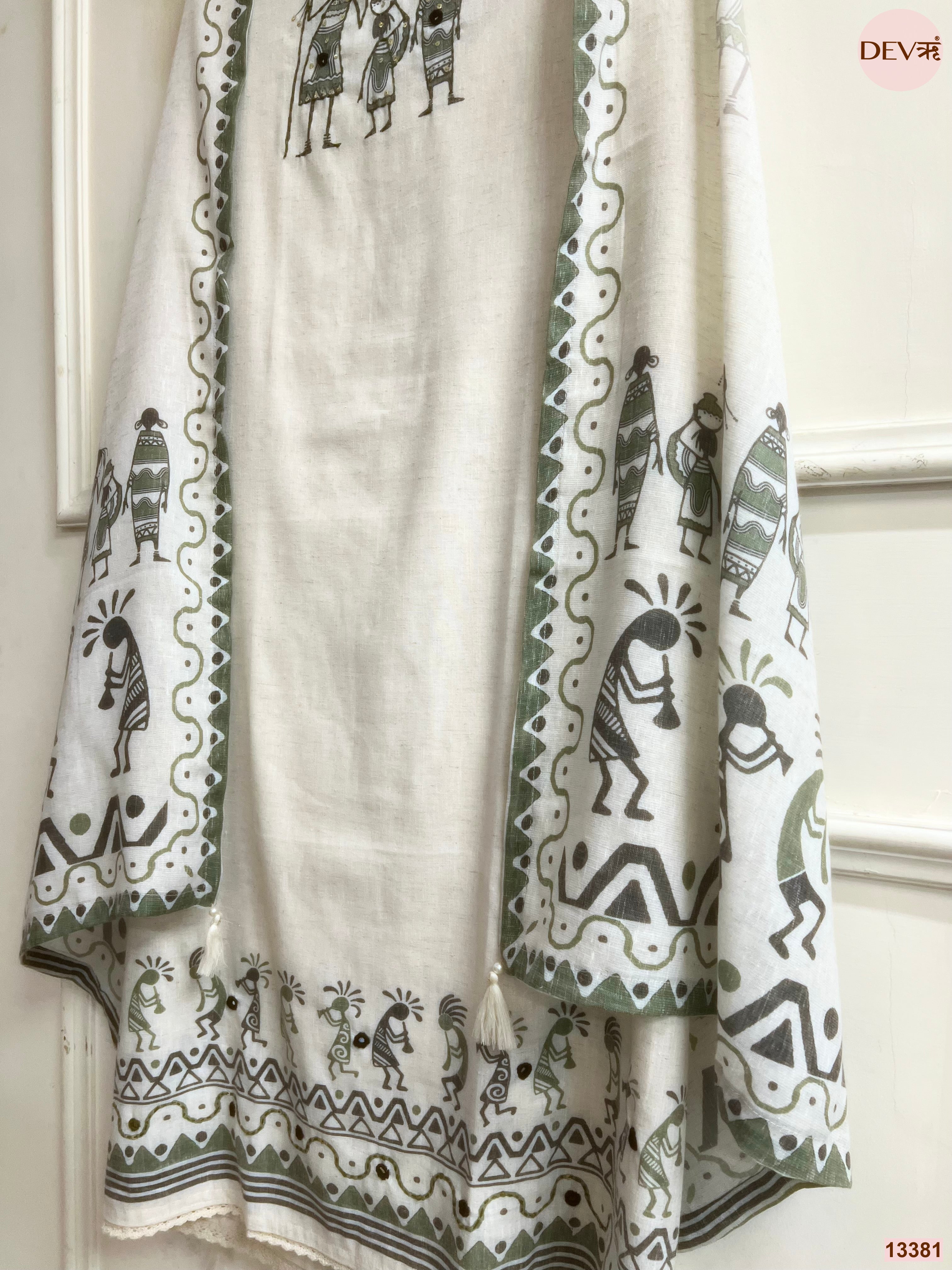Off White Khadi Cotton Printed Unstitched 3-Piece Suit (Devri – D.No 13381)