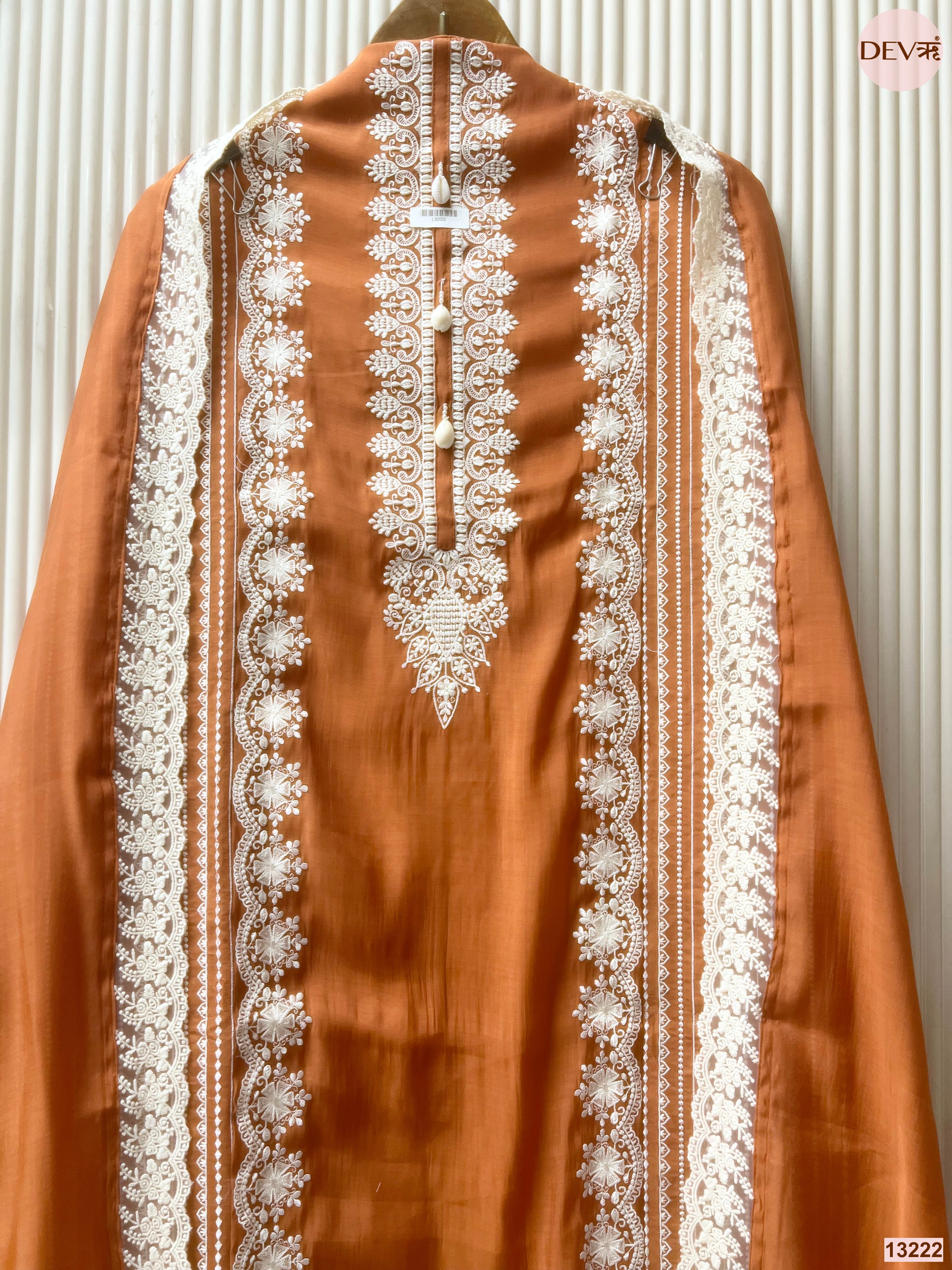 Rust Mul Cotton Embroidered Unstitched 3-Piece Suit (Devri – D.No 13222)
