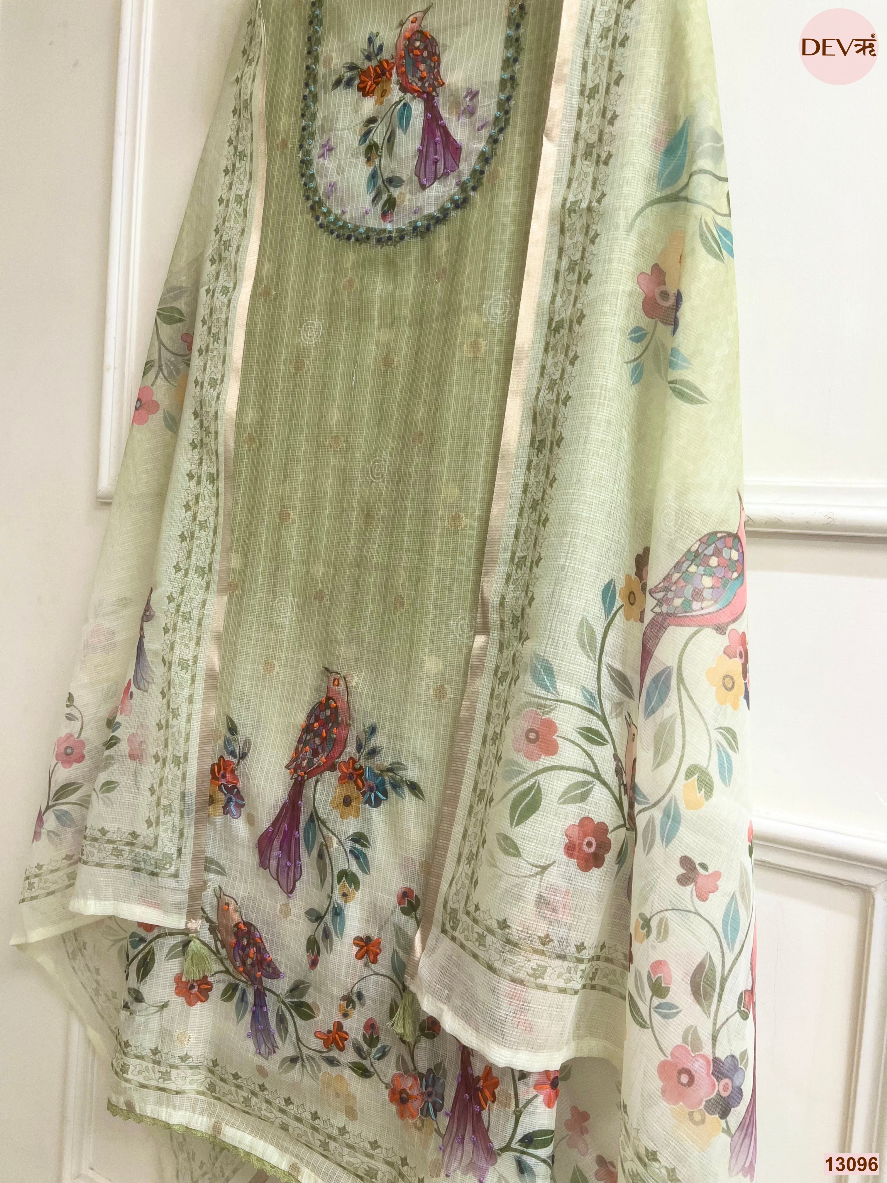 Green Kota Printed Unstitched 3-Piece Suit (Devri – D.No 13096)