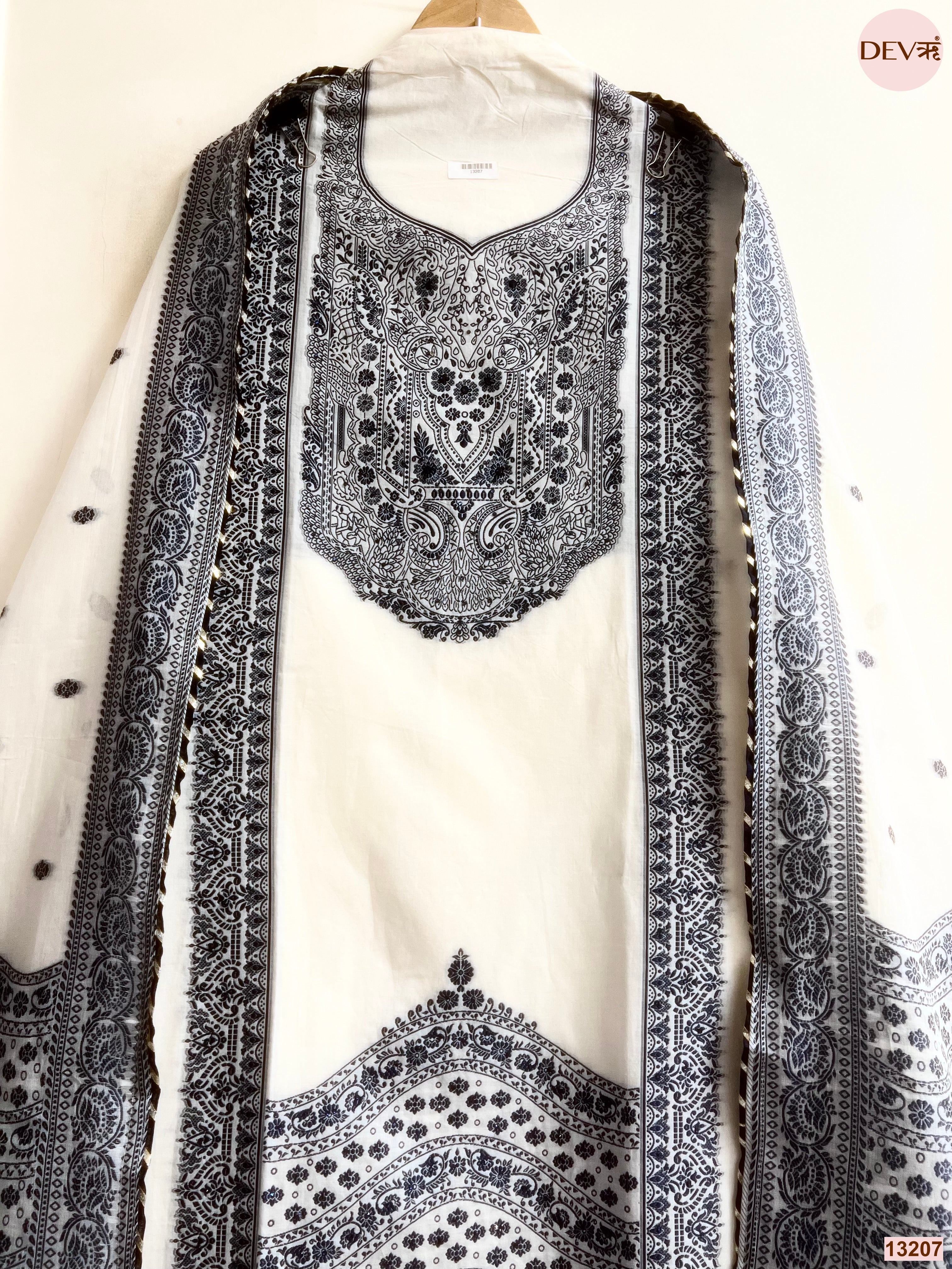 Off White Jamdani Cotton Printed Unstitched 3-Piece Suit (Devri – D.No 13207)