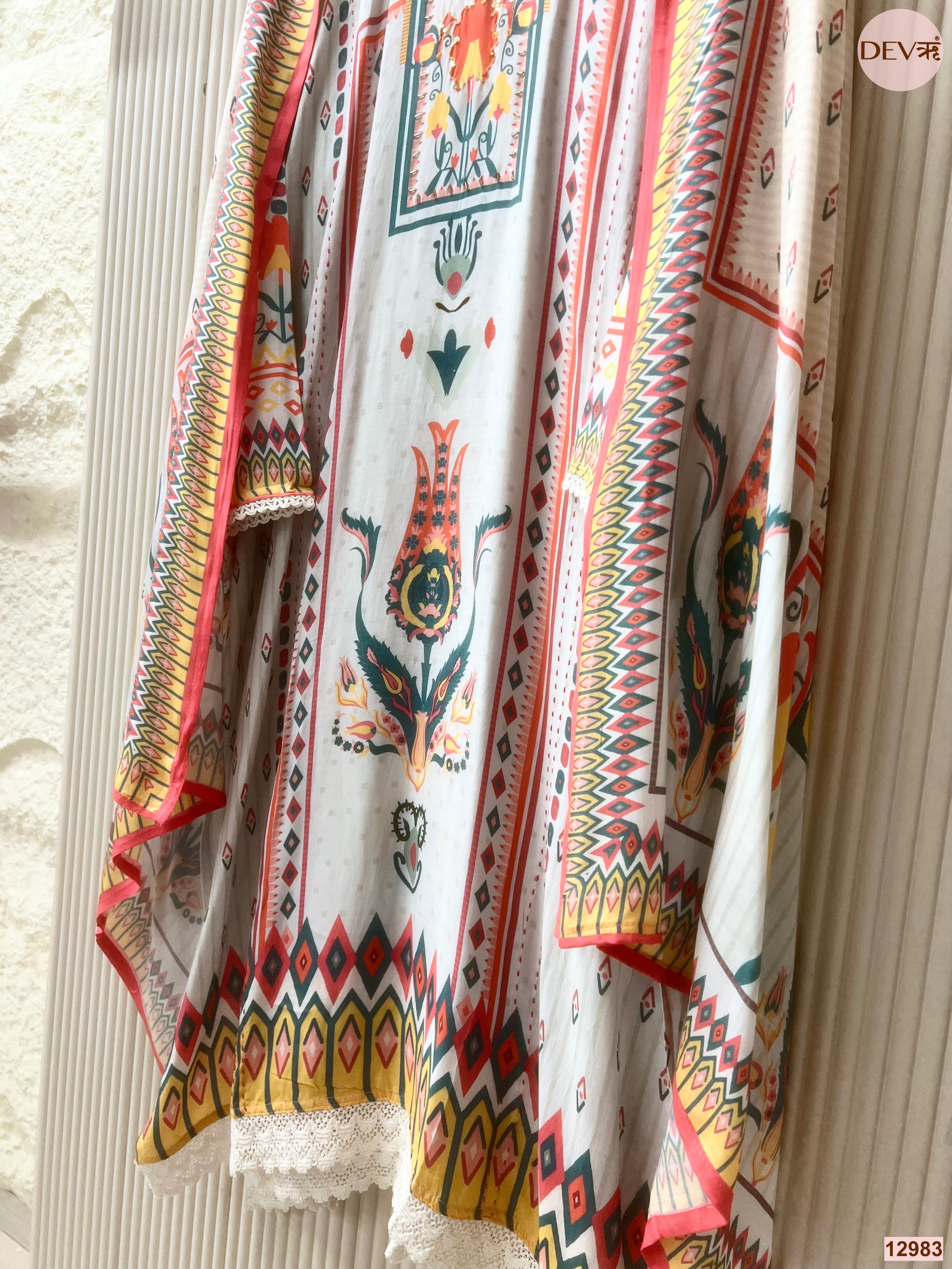 Off White Muslin Printed Unstitched 3-Piece Suit (Devri – D.No 12983)