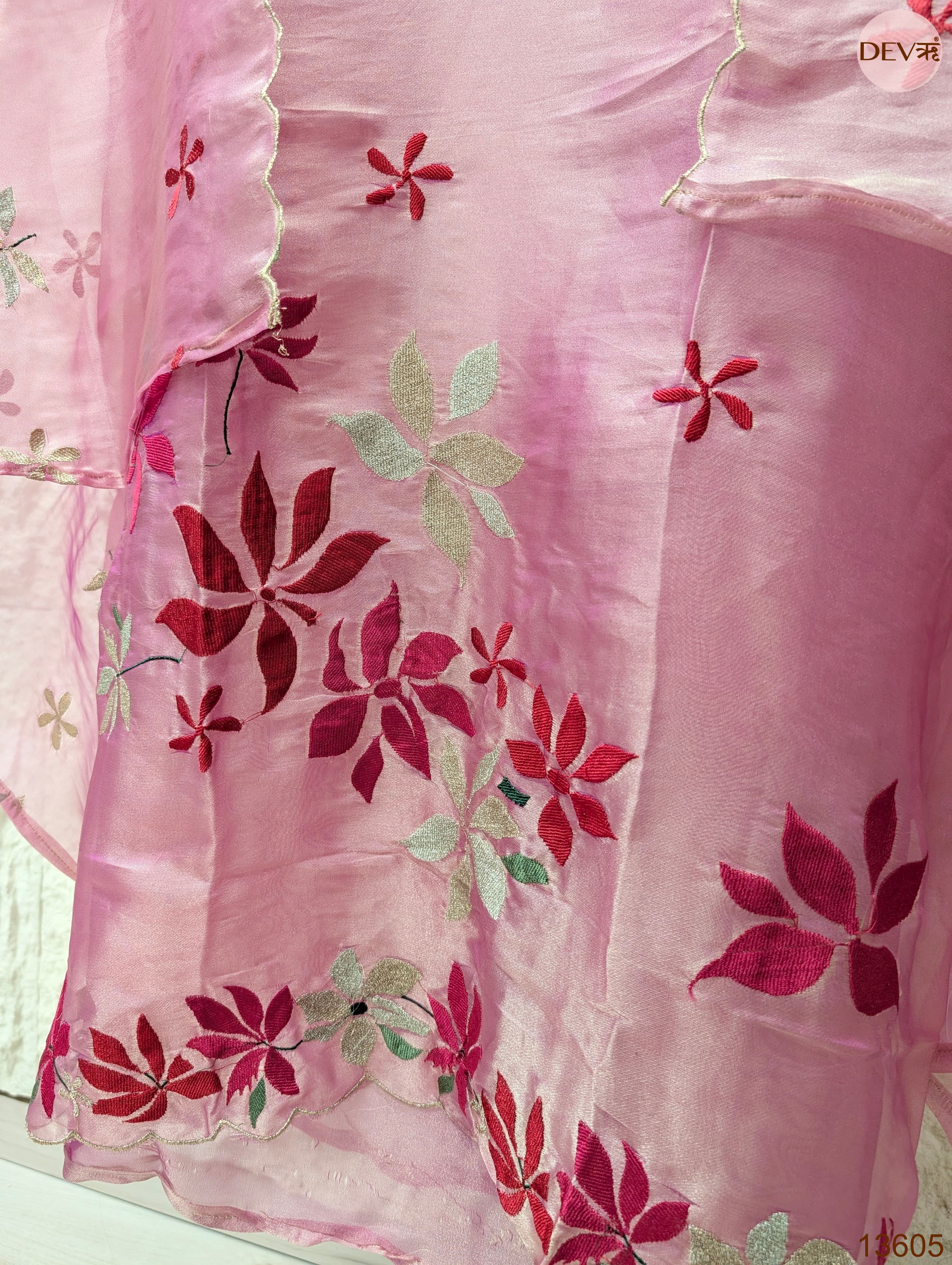 Pink Crush Tissue Silk Embroidered Unstitched 3-Piece Suit (Devri – D.No 13605)