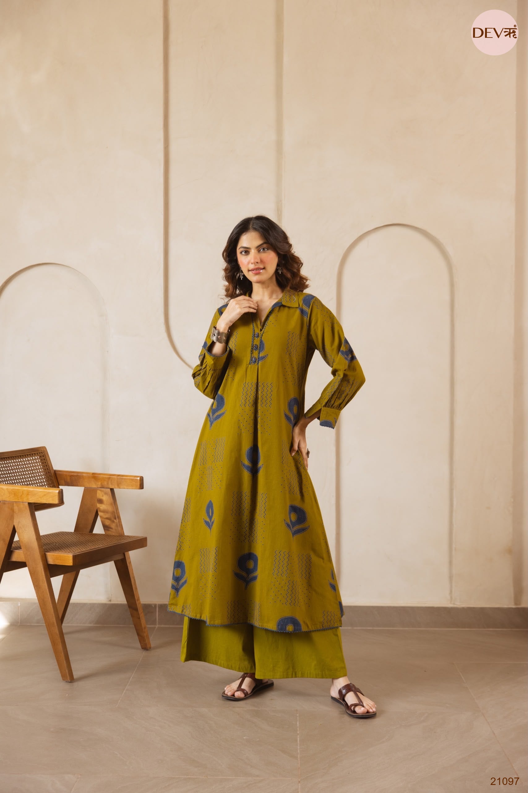 Vasanti Cotton flex Printed Olive 2-Piece Set (Devri – D.No 21097)