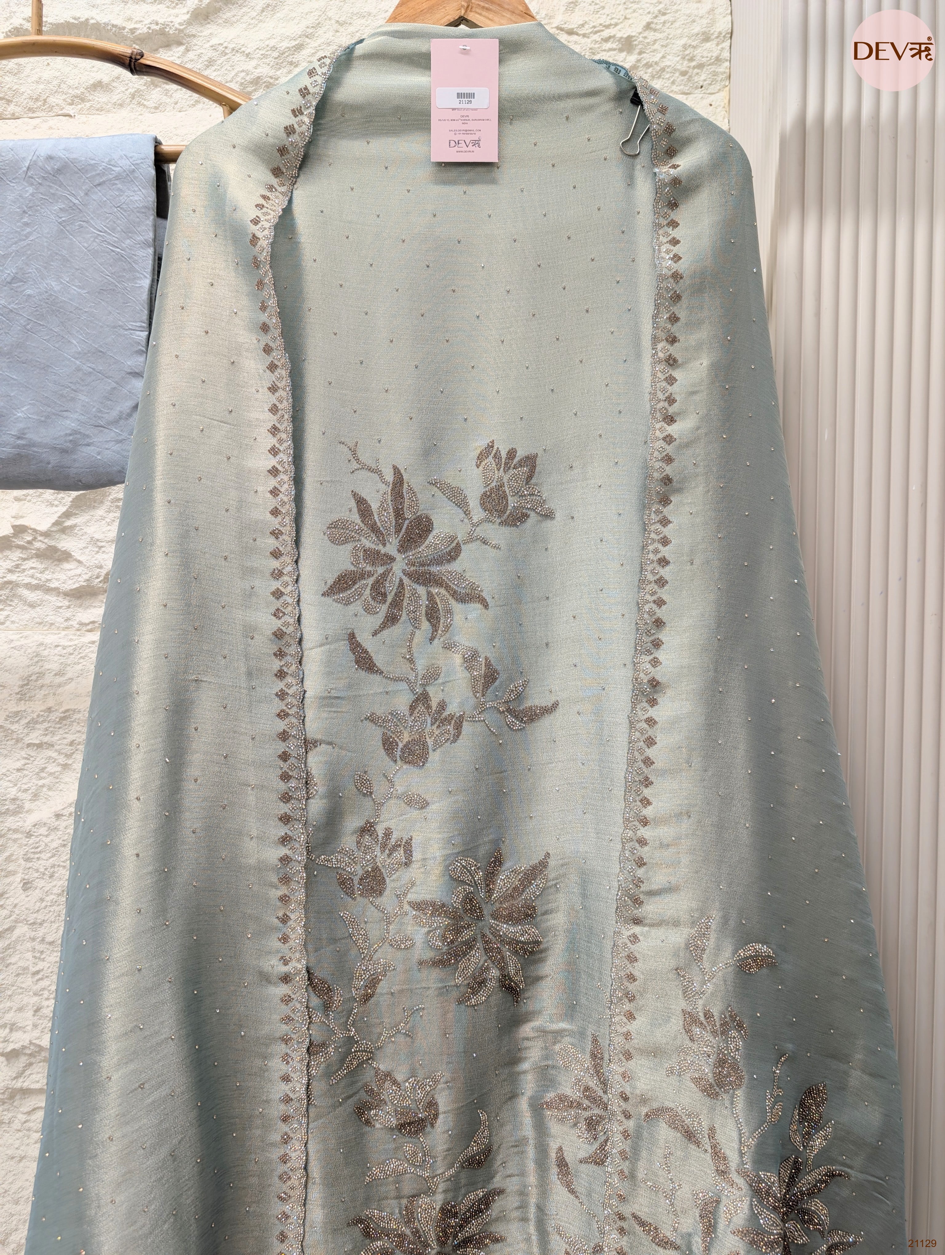Blue Pure Giraffe Silk Embroidered Unstitched 3-Piece Suit (Devri – D.No 21129)