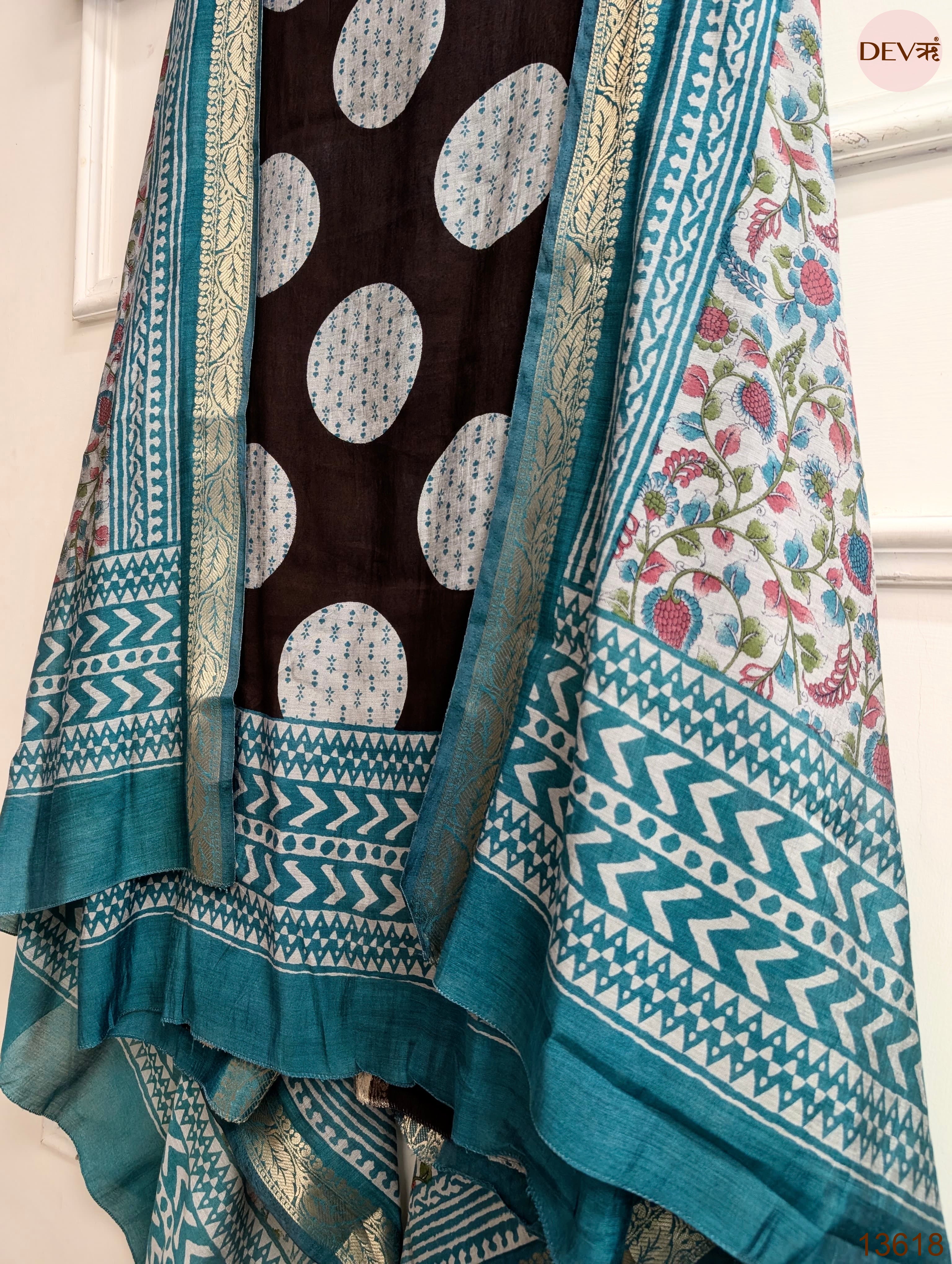 Black Maheshwari Silk Printed Unstitched 3-Piece Suit (Devri – D.No 13618)