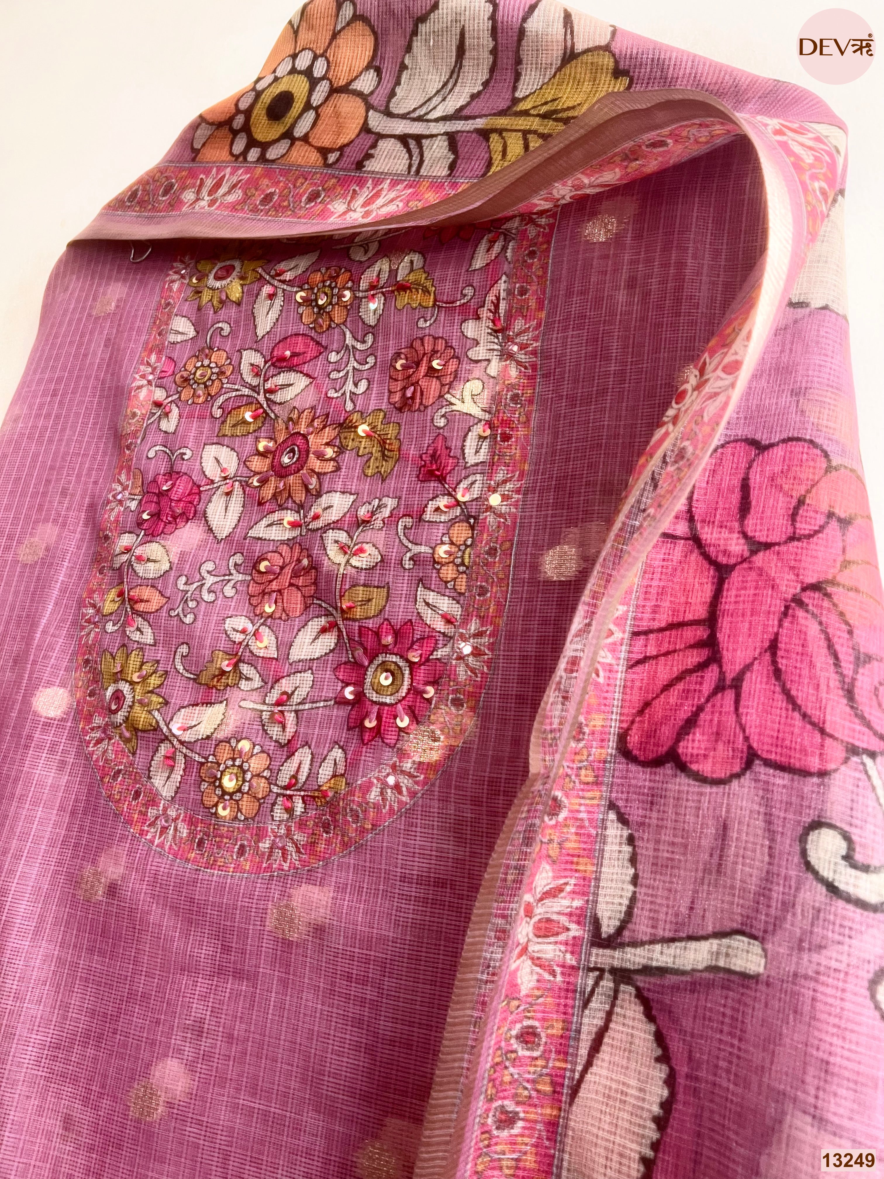 Pink Kota Printed Unstitched 3-Piece Suit (Devri – D.No 13249)