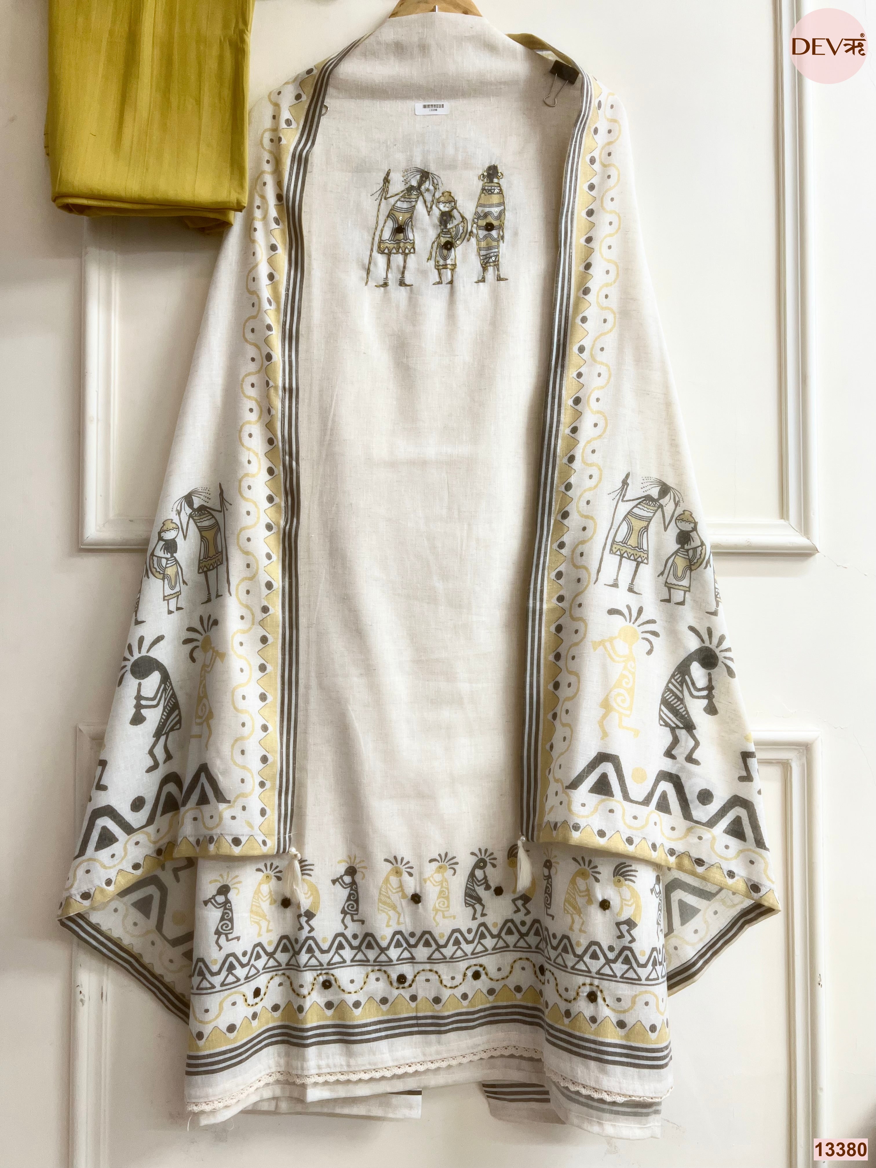 Off White Khadi Cotton Printed Unstitched 3-Piece Suit (Devri – D.No 13380)