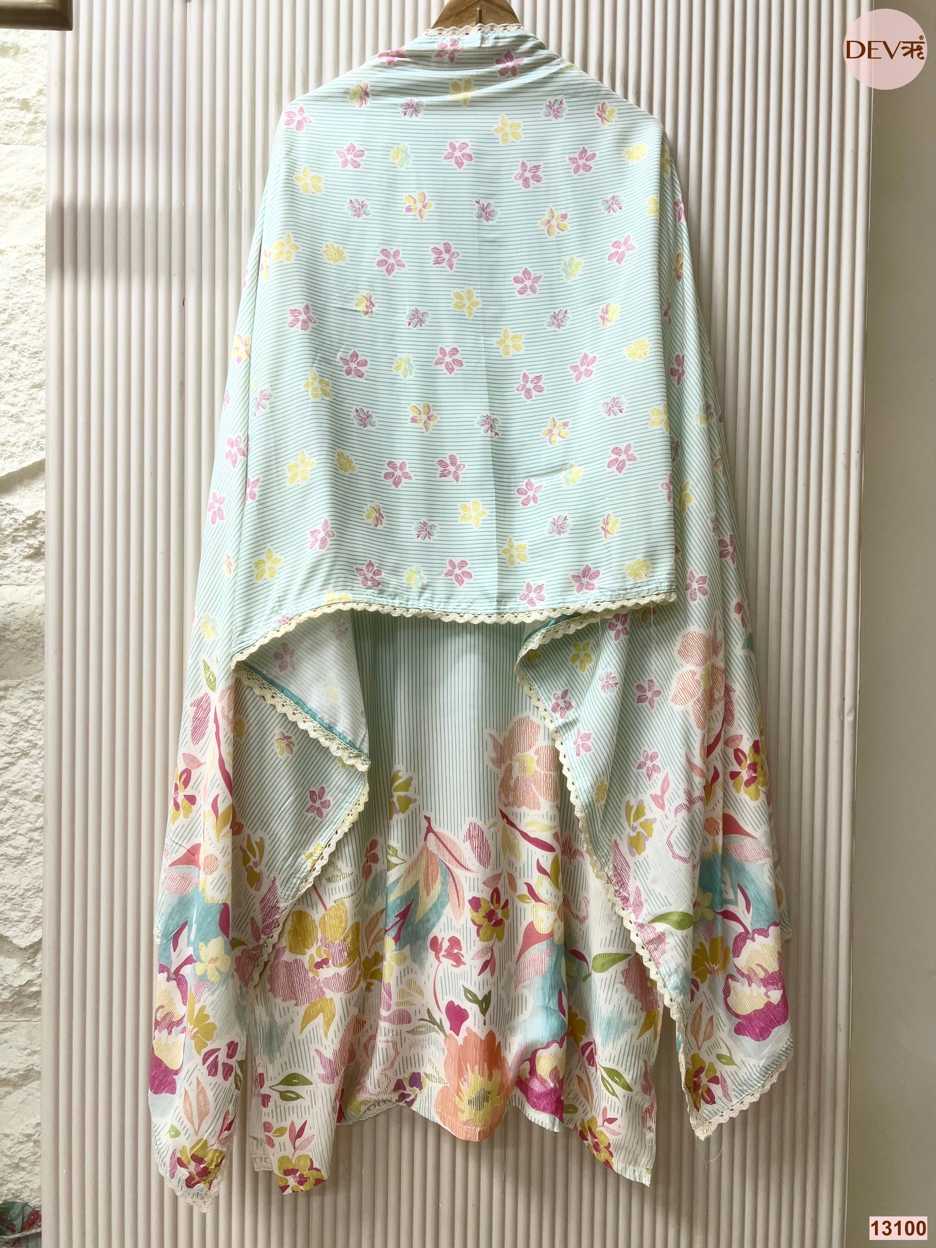 Aqua Muslin Printed Unstitched 3-Piece Suit (Devri – D.No 13100)