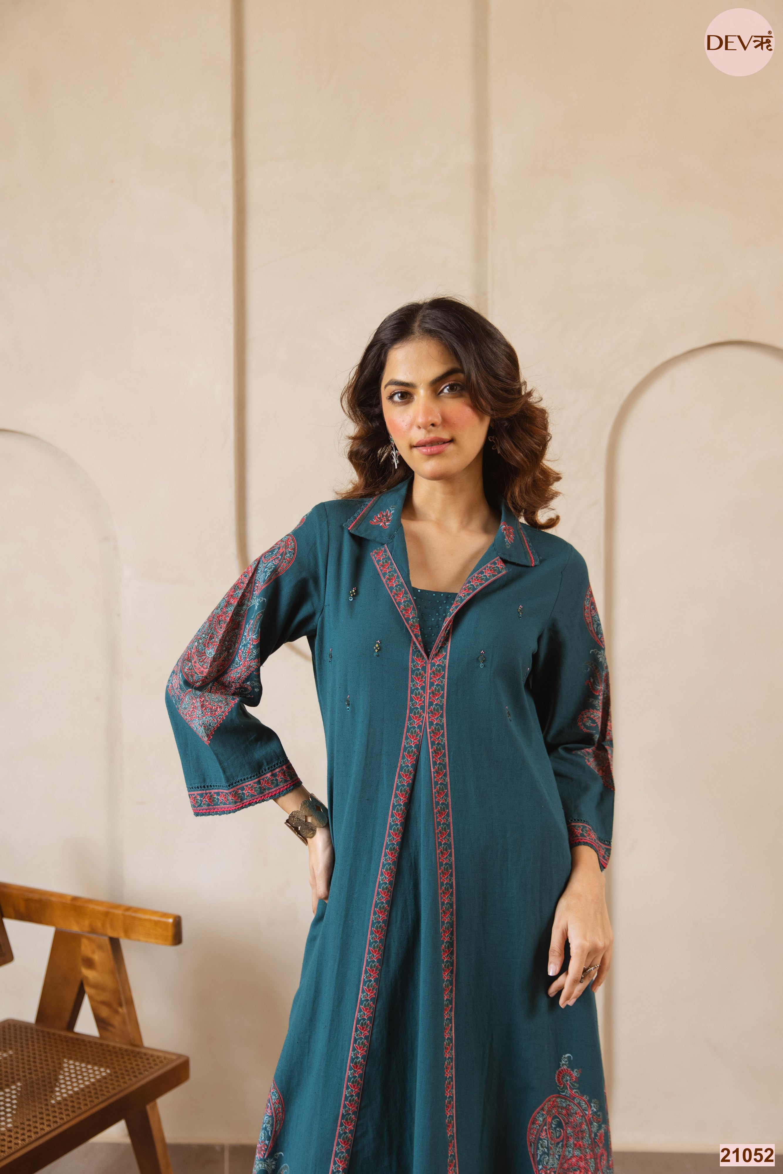 Mehr Cotton Slub Printed Teal 2-Piece Set (Devri – D.No 21052)