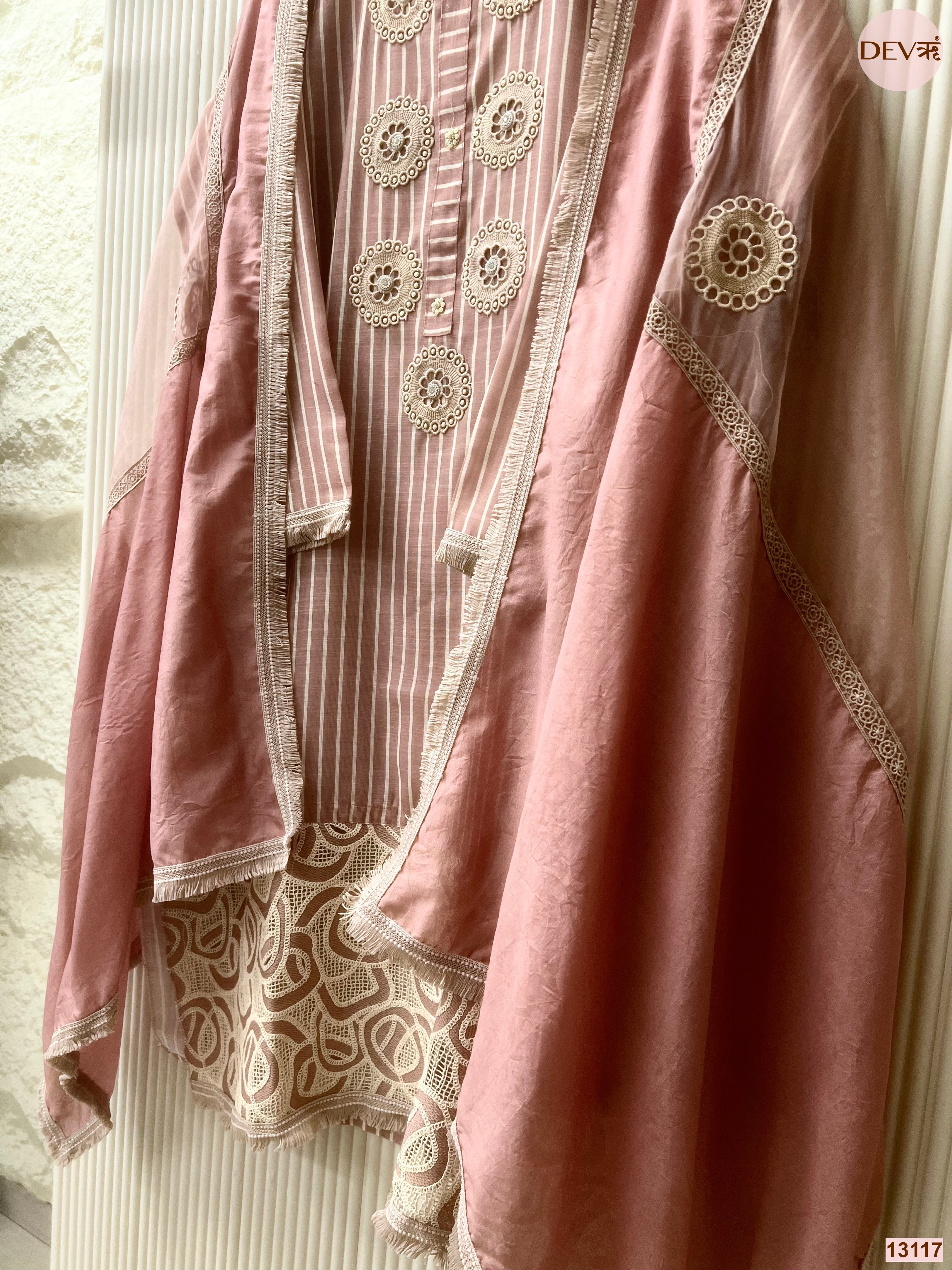 Pink Linen Cotton Embroidered Unstitched 3-Piece Suit (Devri – D.No 13117)