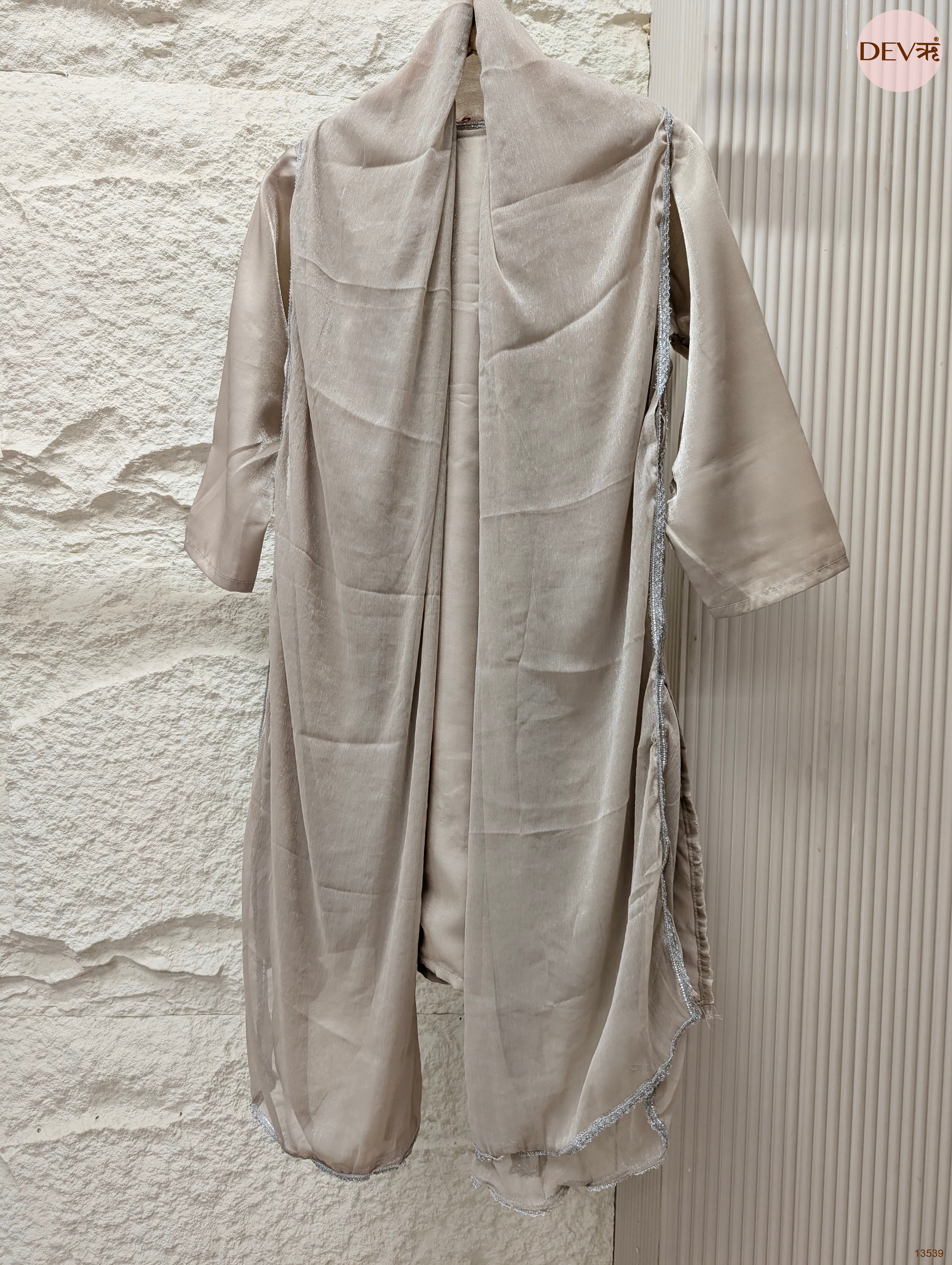 Gulnaar Roman Glass Silk Embroidered Beige 3-Piece Set (Devri – D.No 13539)