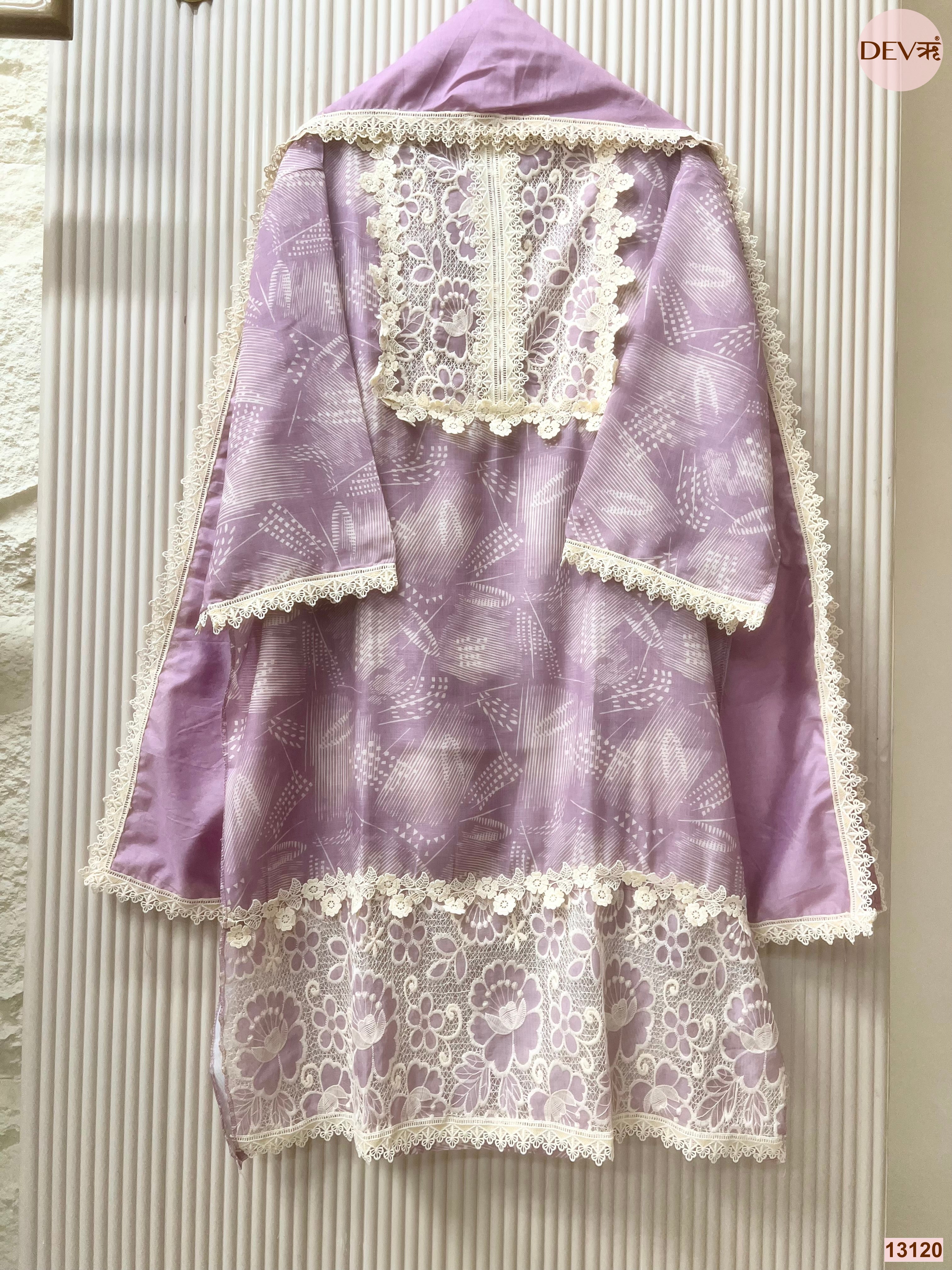 Lavender Linen Embroidered Unstitched 3-Piece Suit (Devri – D.No 13120)