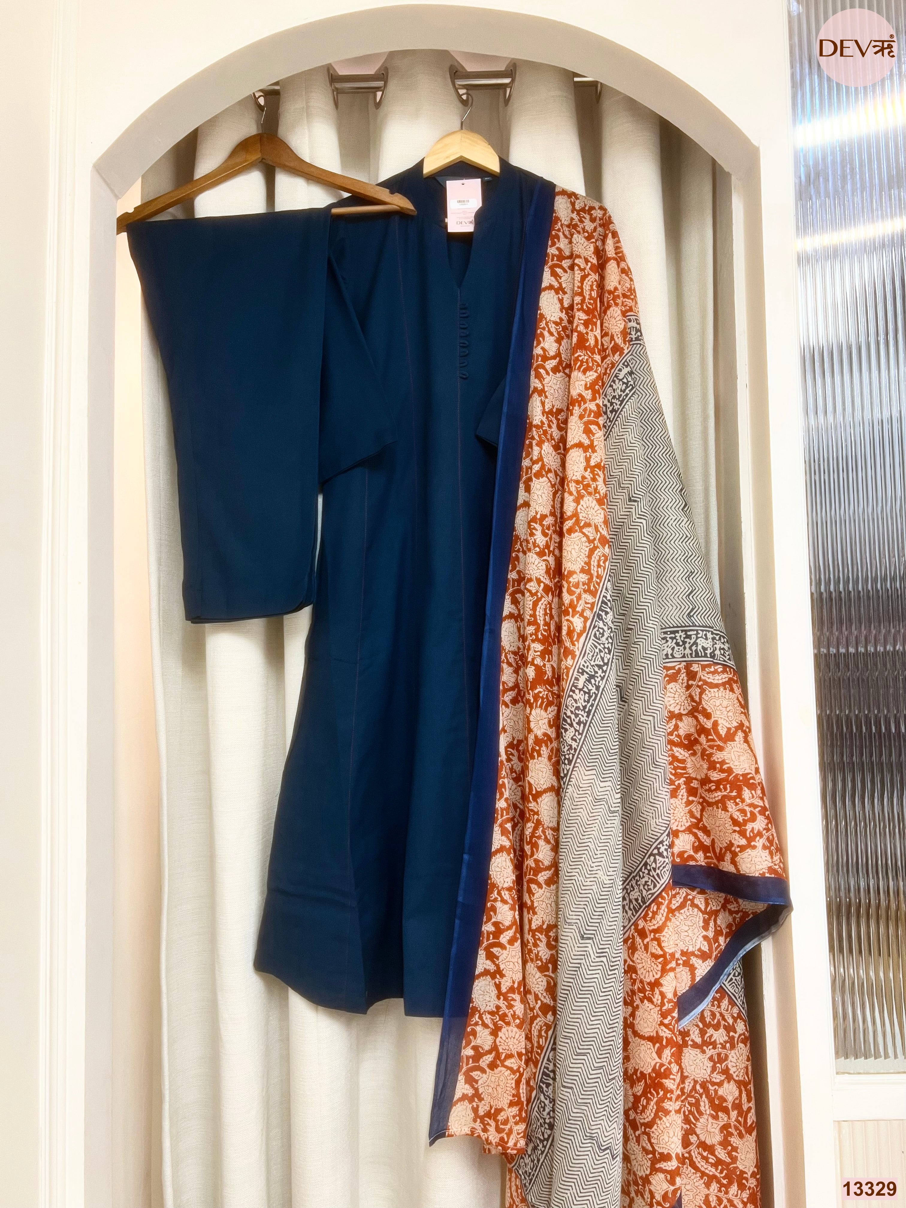 Neelambara Pure cotton Printed Blue 3-Piece Set (Devri – D.No 13329)