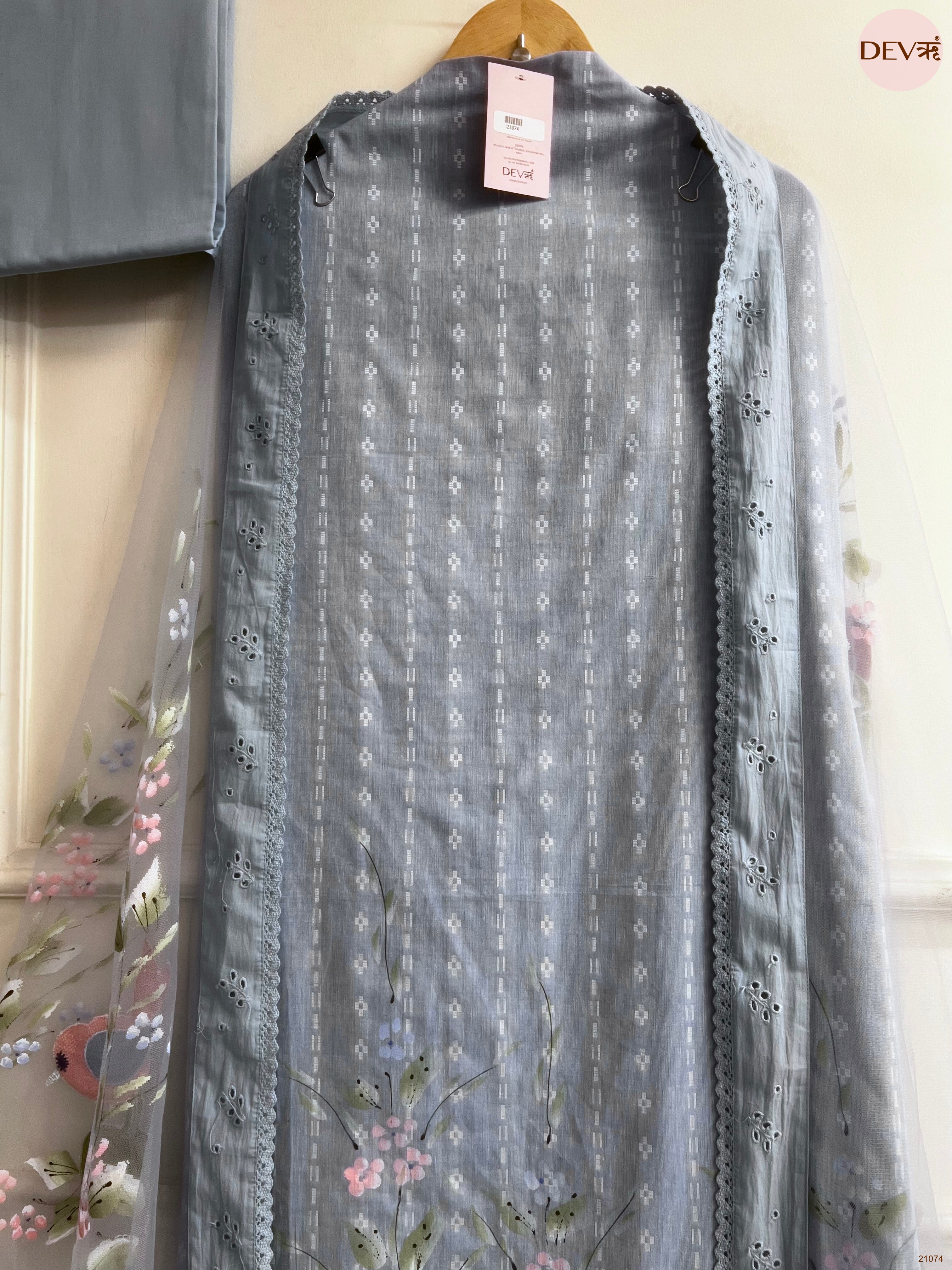Grey Pure Cotton Printed Unstitched 3-Piece Suit (Devri – D.No 21074)