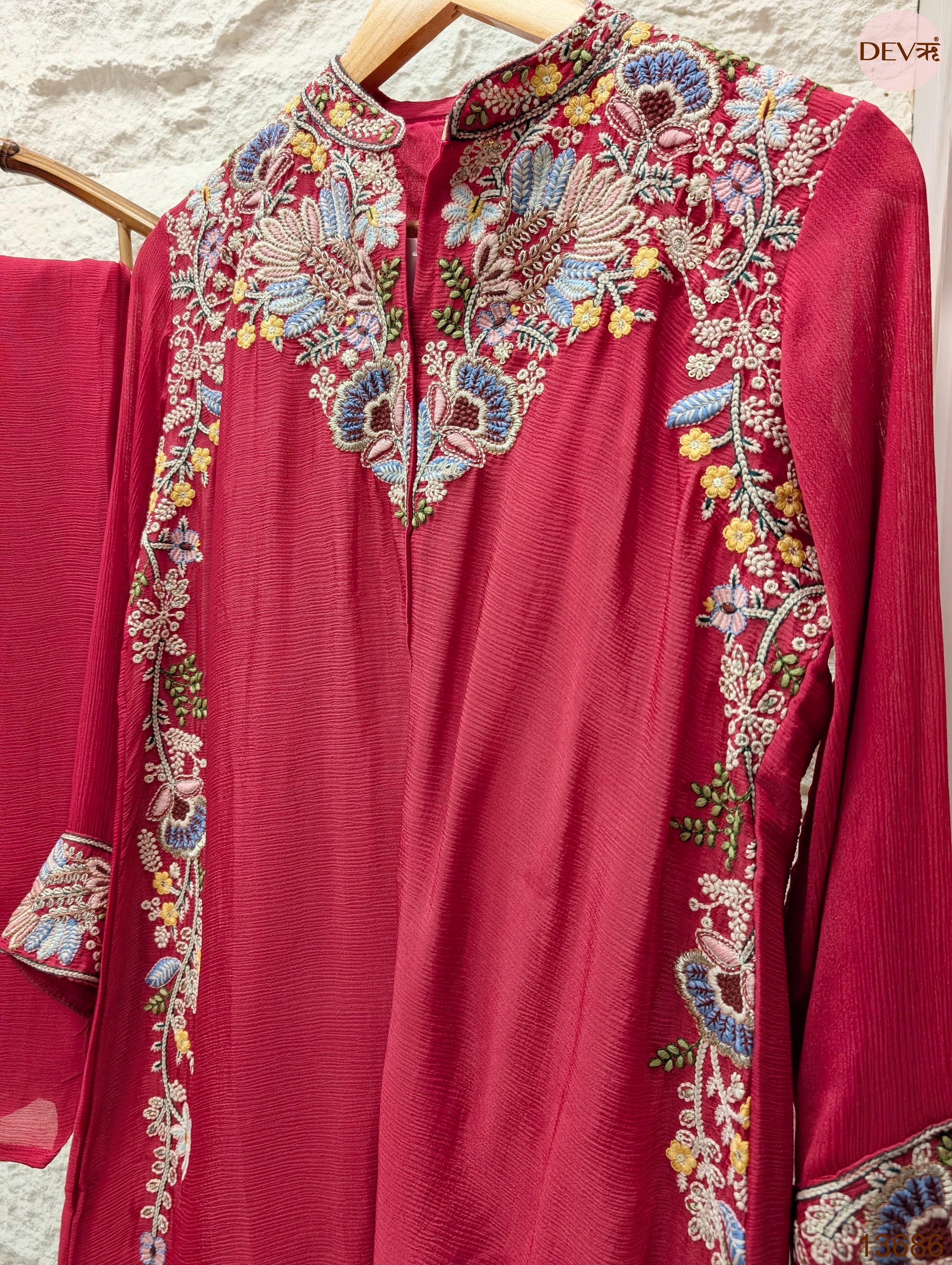 Gulnaar Pure chinon Embroidered Magenta 2-Piece Set (Devri – D.No 13686)
