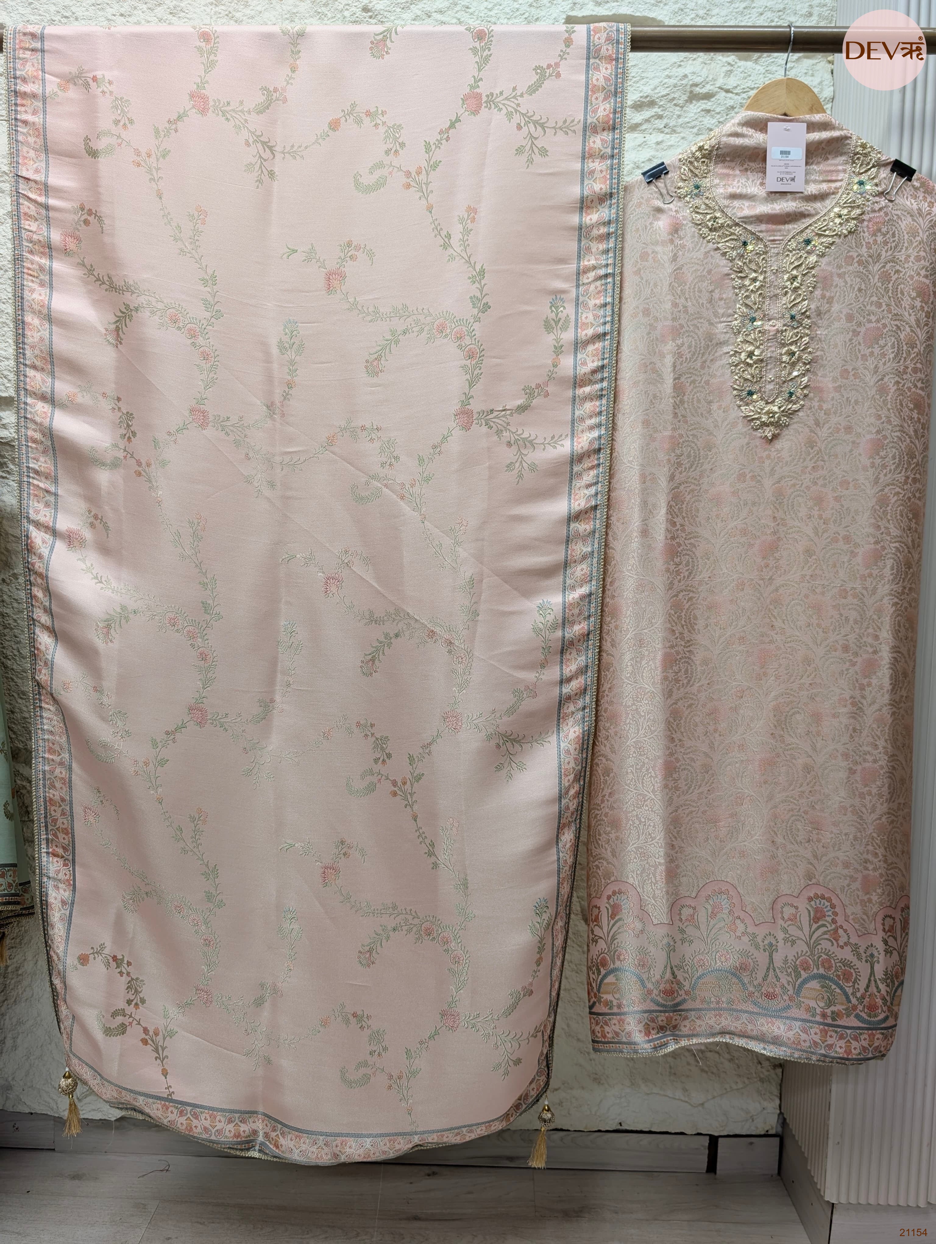 Pink Pure Banarasi Woven Silk Embroidered Unstitched 3-Piece Suit (Devri – D.No 21154)