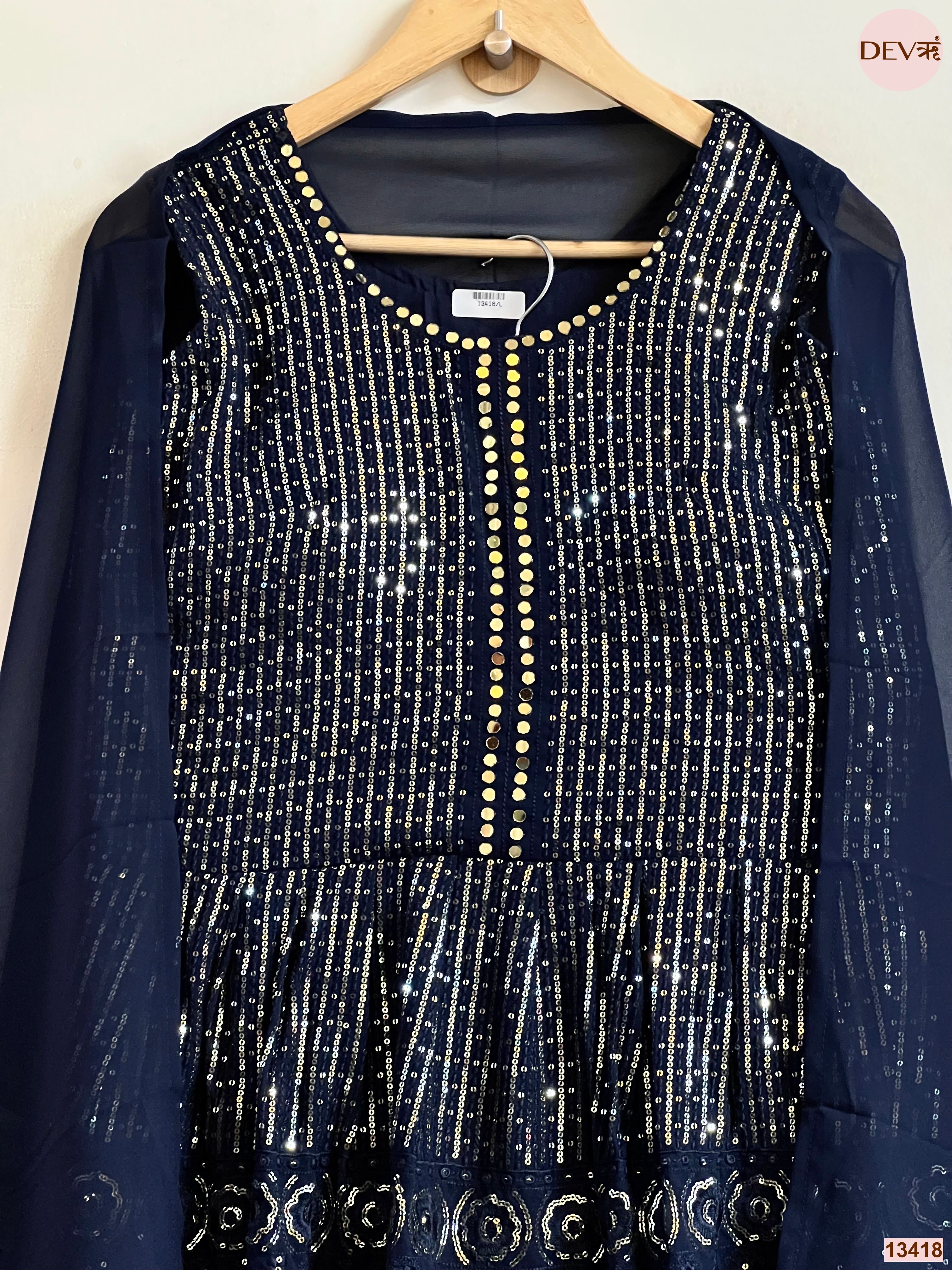 Meher Georgette Embroidered Navy Blue 3-Piece Set (Devri – D.No 13418)