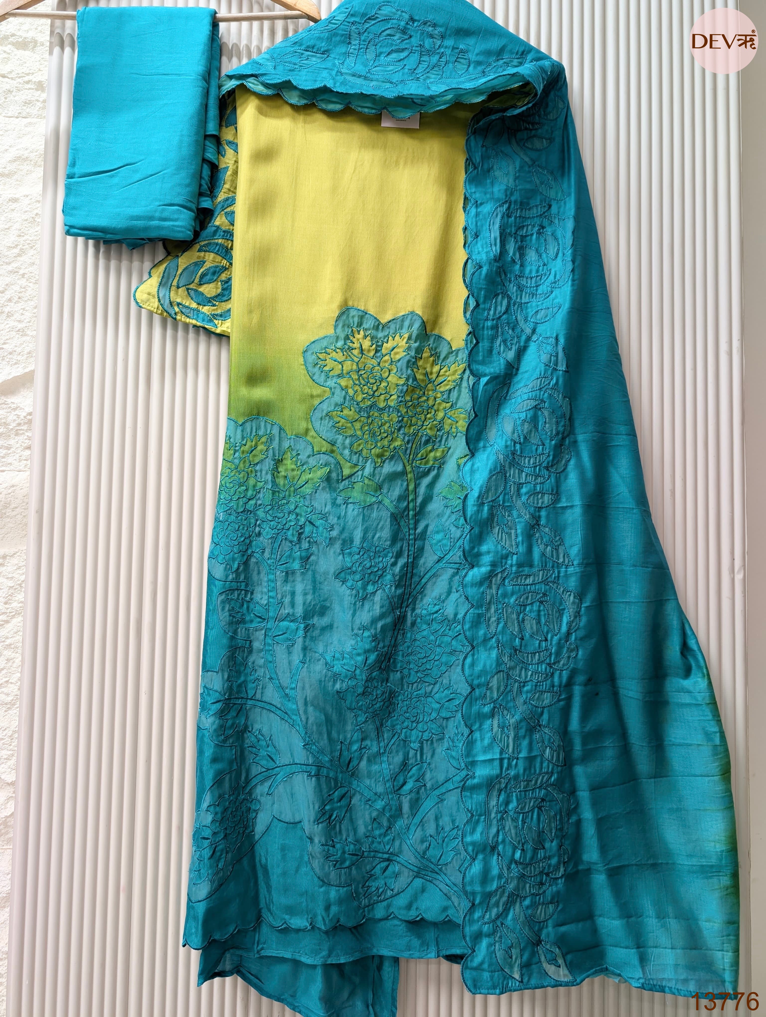 Lime Muslin Embroidered Unstitched 3-Piece Suit (Devri – D.No 13776)