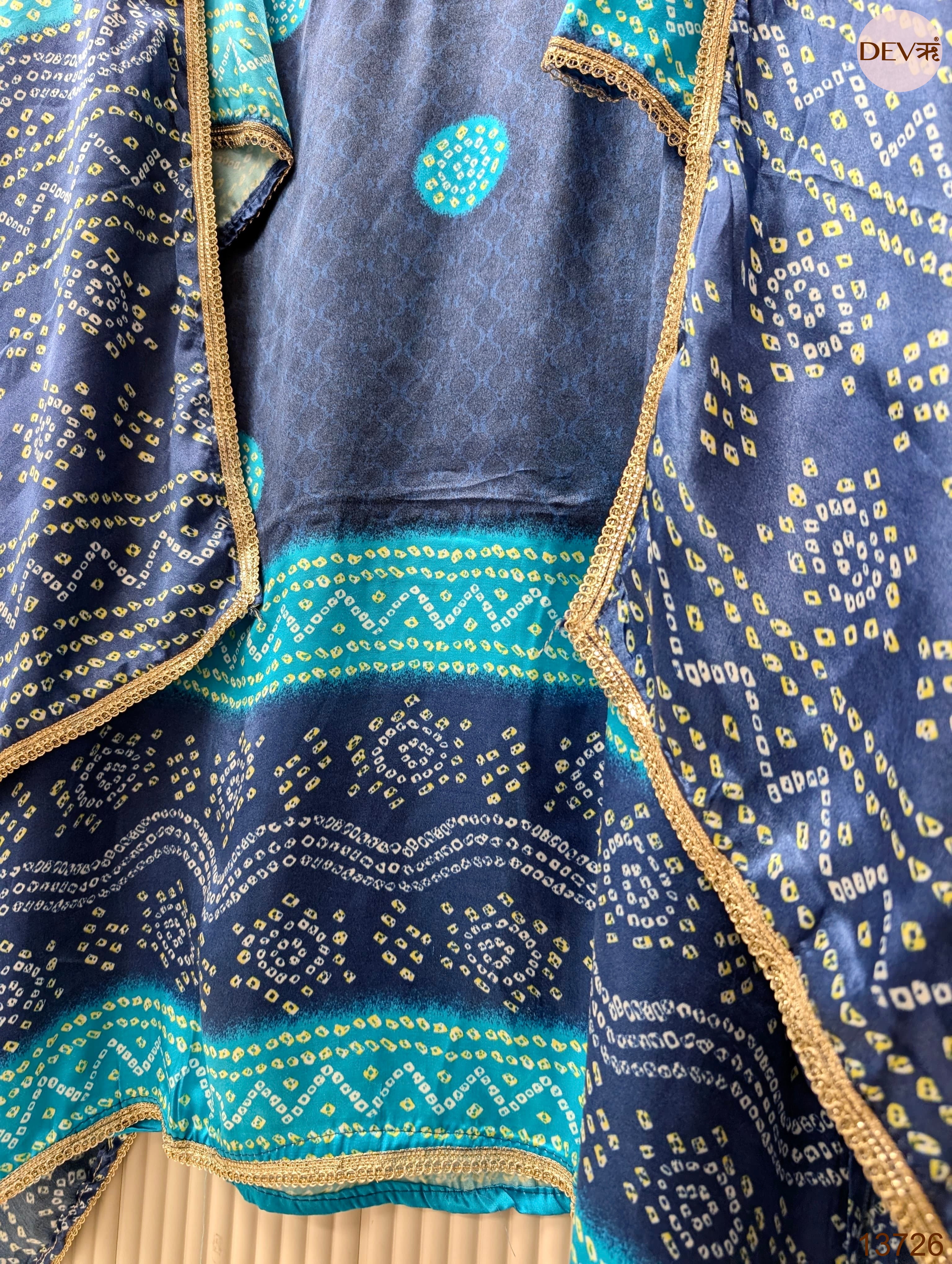 Blue Gajji Silk Printed Unstitched 3-Piece Suit (Devri – D.No 13726)