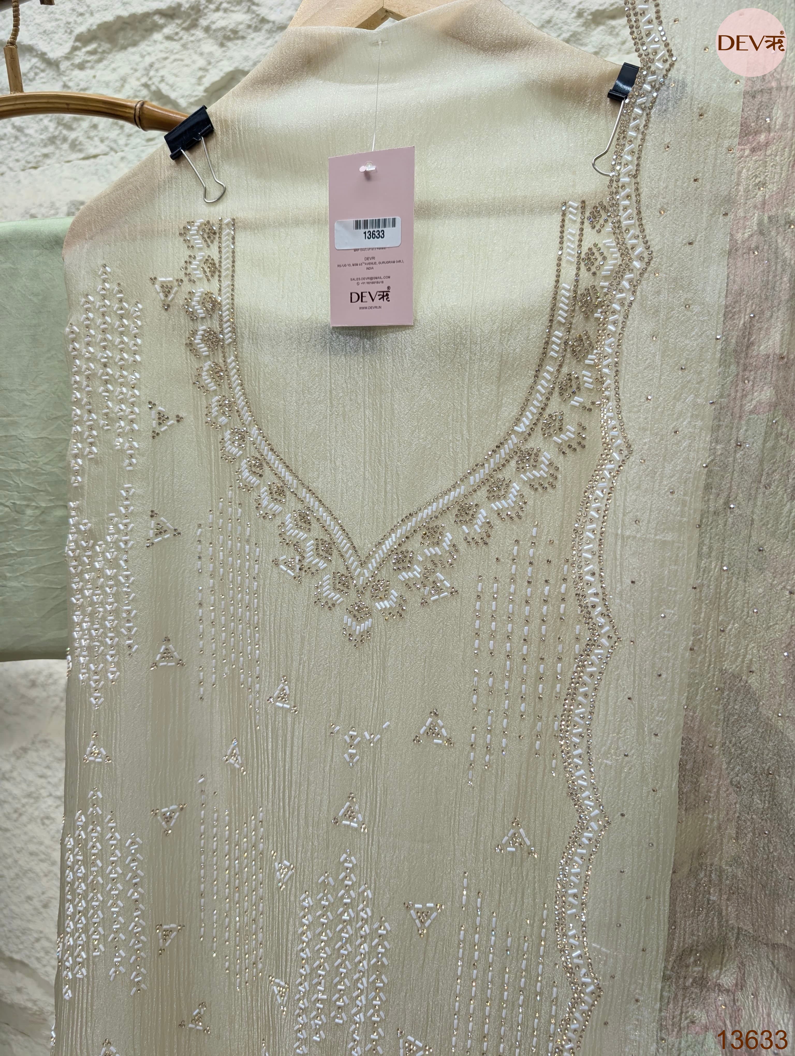 Sage Pure Crush Silk Embroidered Unstitched 3-Piece Suit (Devri – D.No 13633)