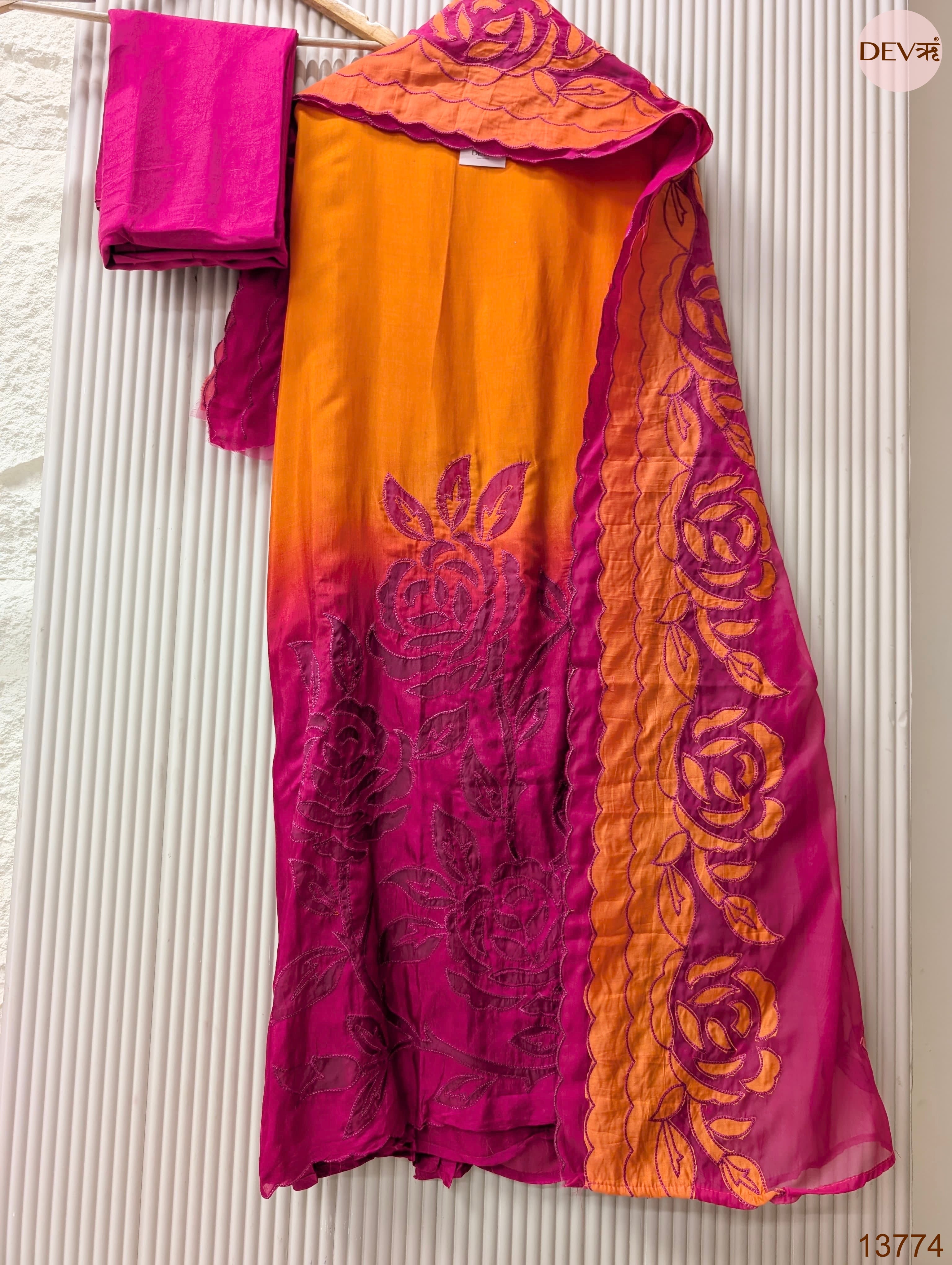 Orange Muslin Embroidered Unstitched 3-Piece Suit (Devri – D.No 13774)