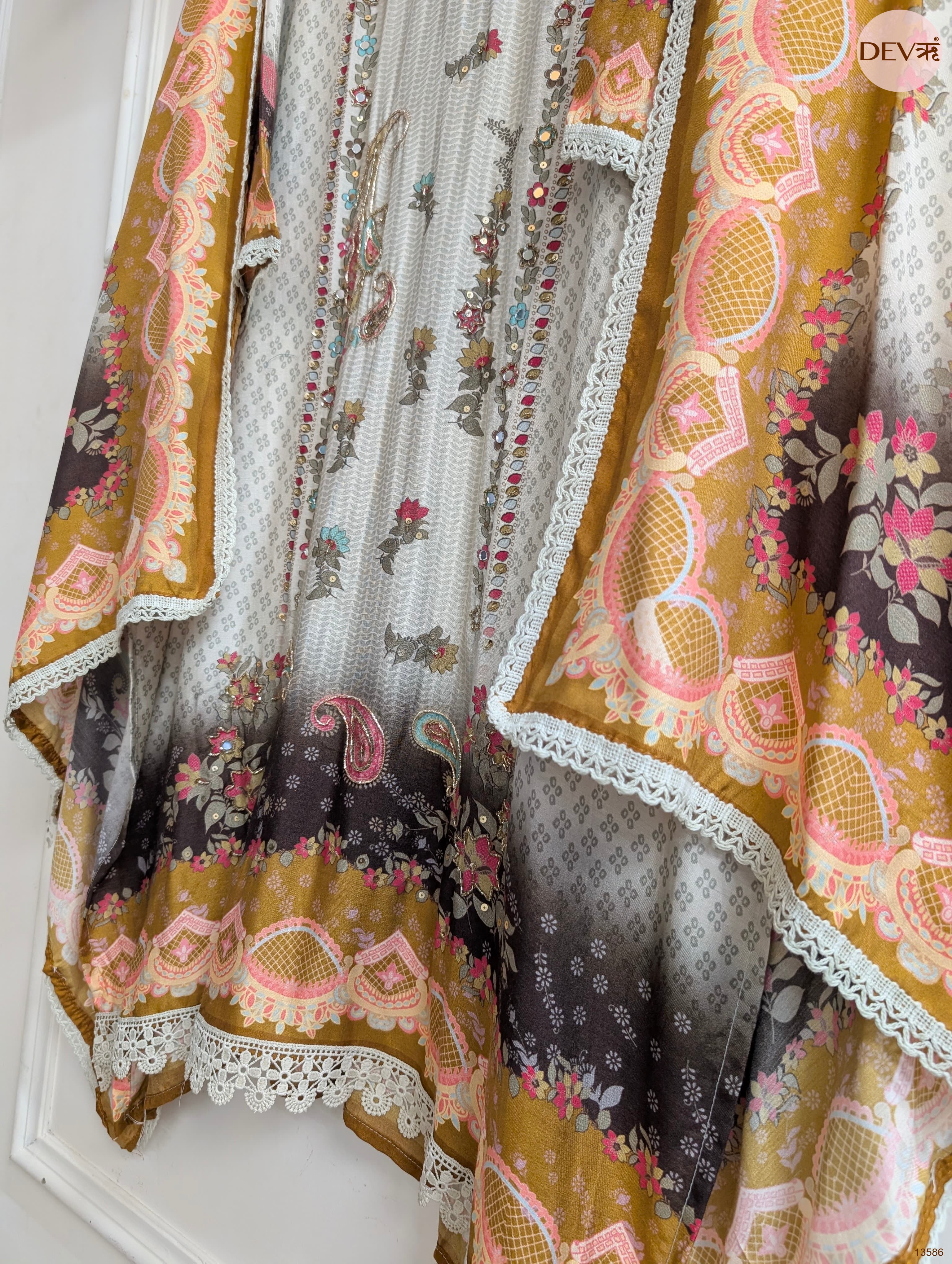 Grey Muslin Printed Unstitched 3-Piece Suit (Devri – D.No 13586)