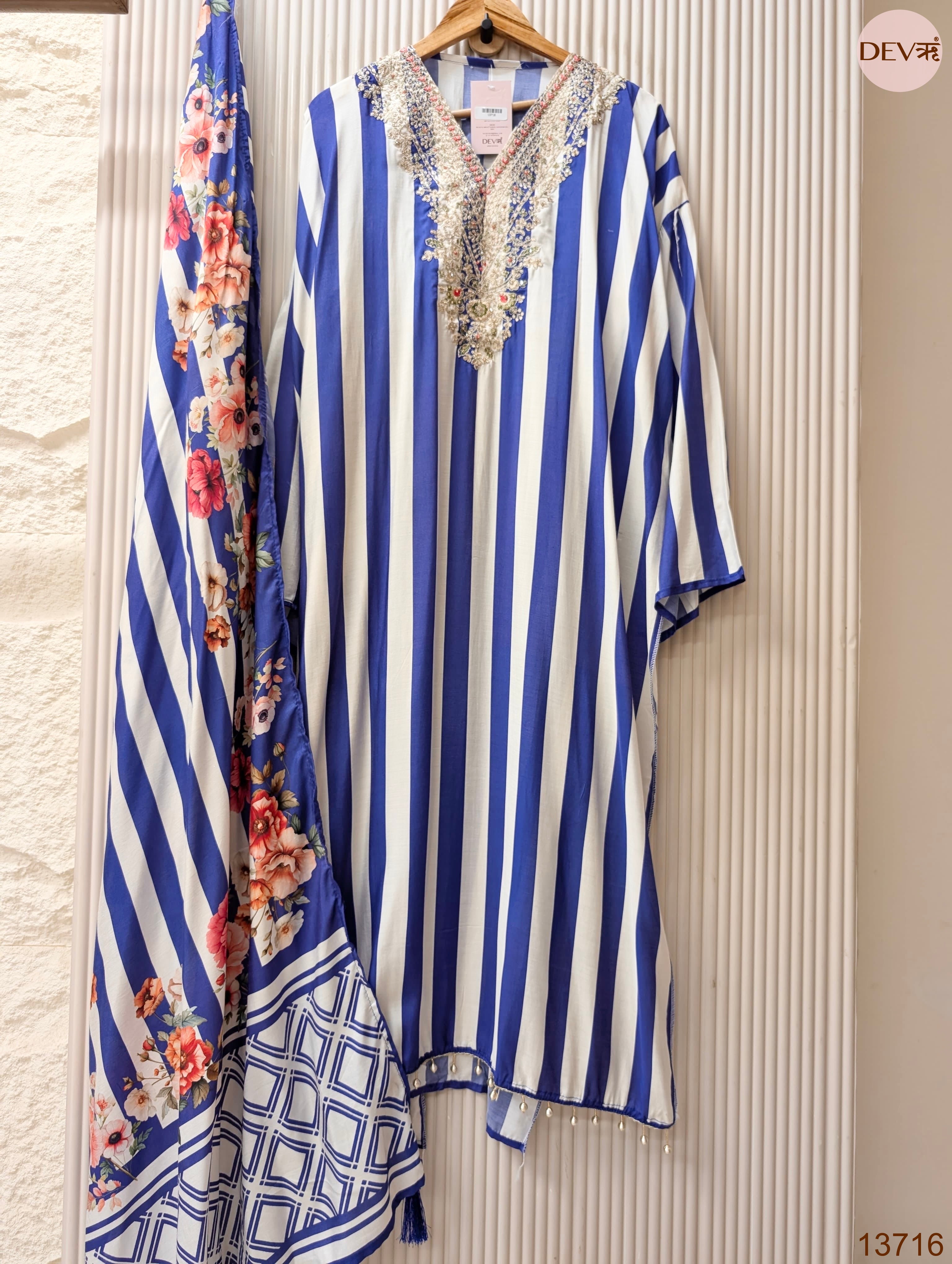 Blue Organza Silk Printed Unstitched 3-Piece Suit (Devri – D.No 13716)