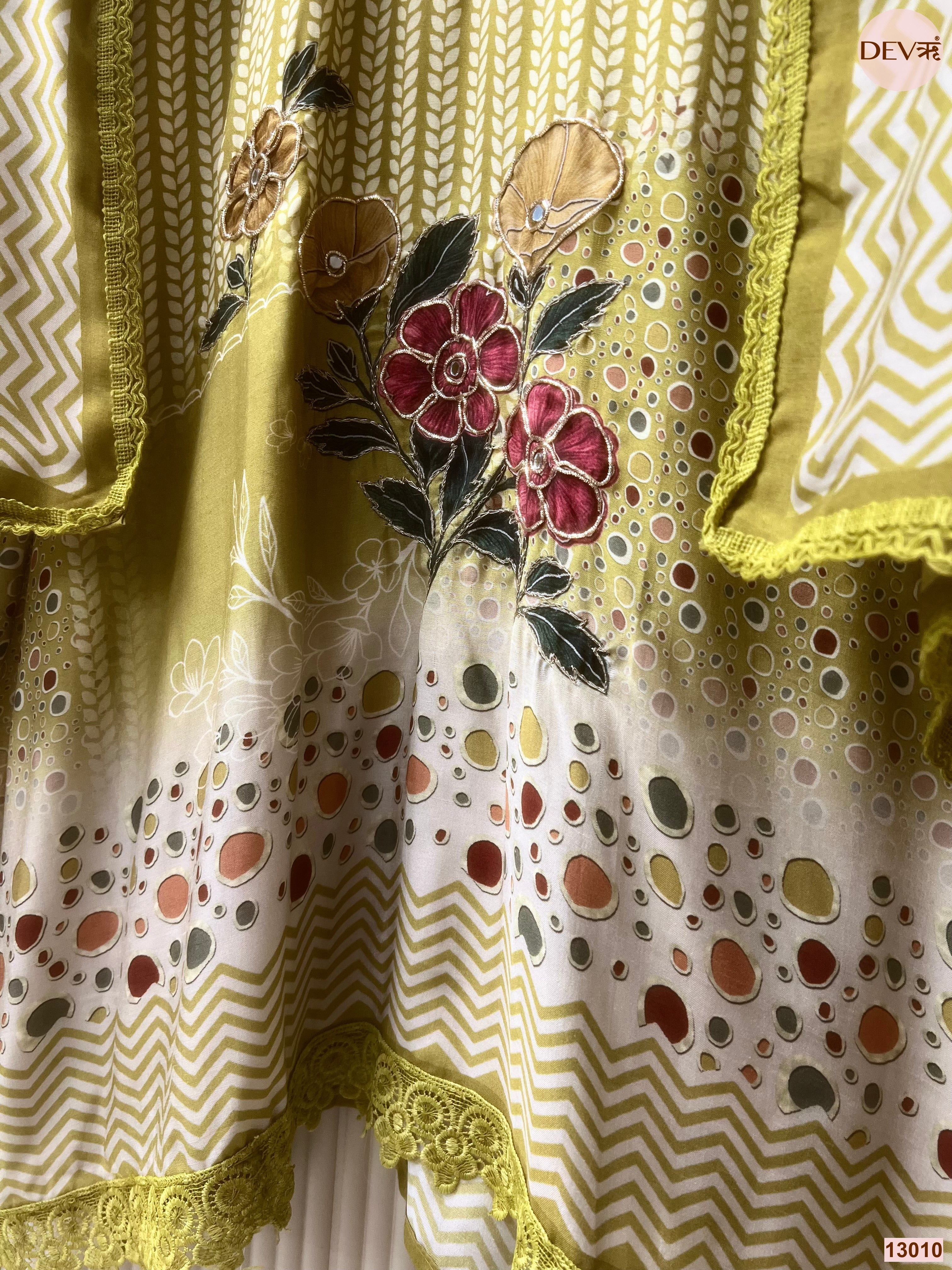 Olive Muslin Printed Unstitched 3-Piece Suit (Devri – D.No 13010)